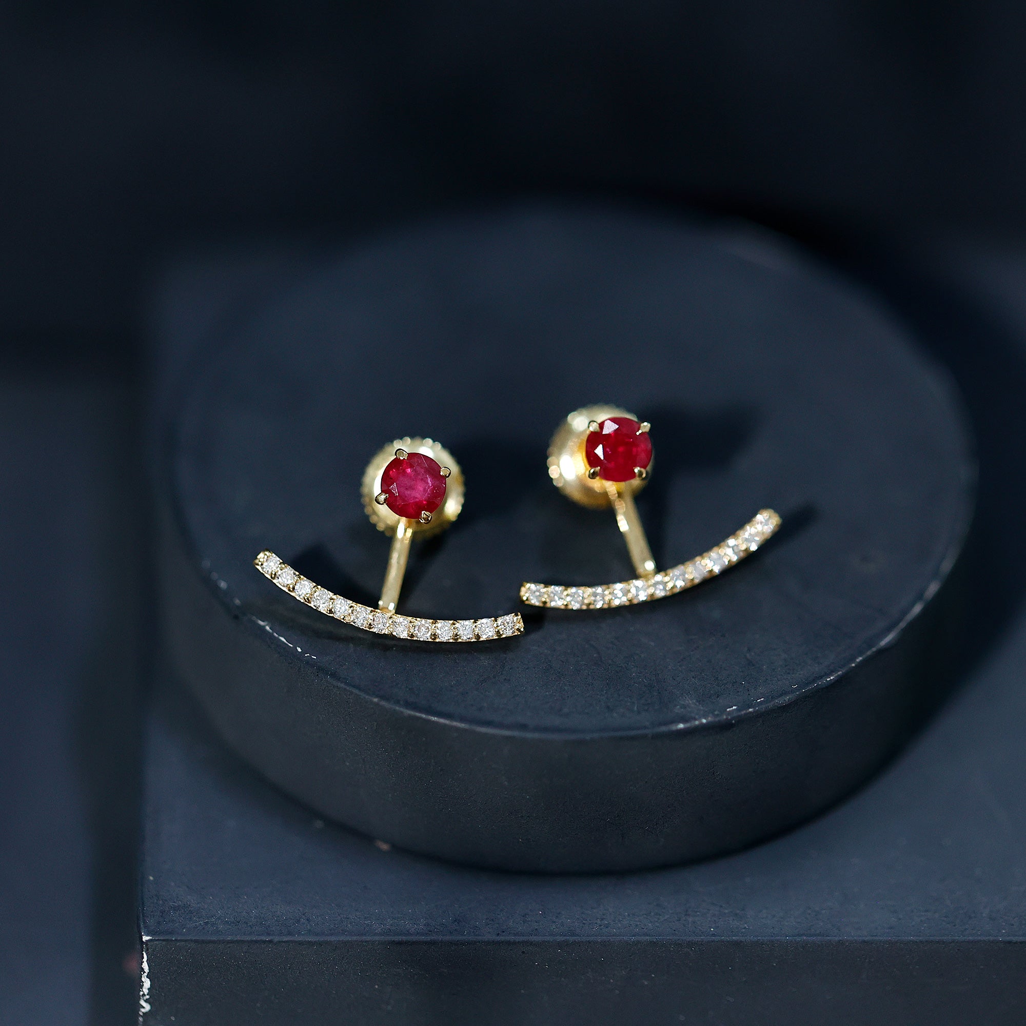 Real Ruby Front Back Earrings with Diamond AAA - Rosec Jewels