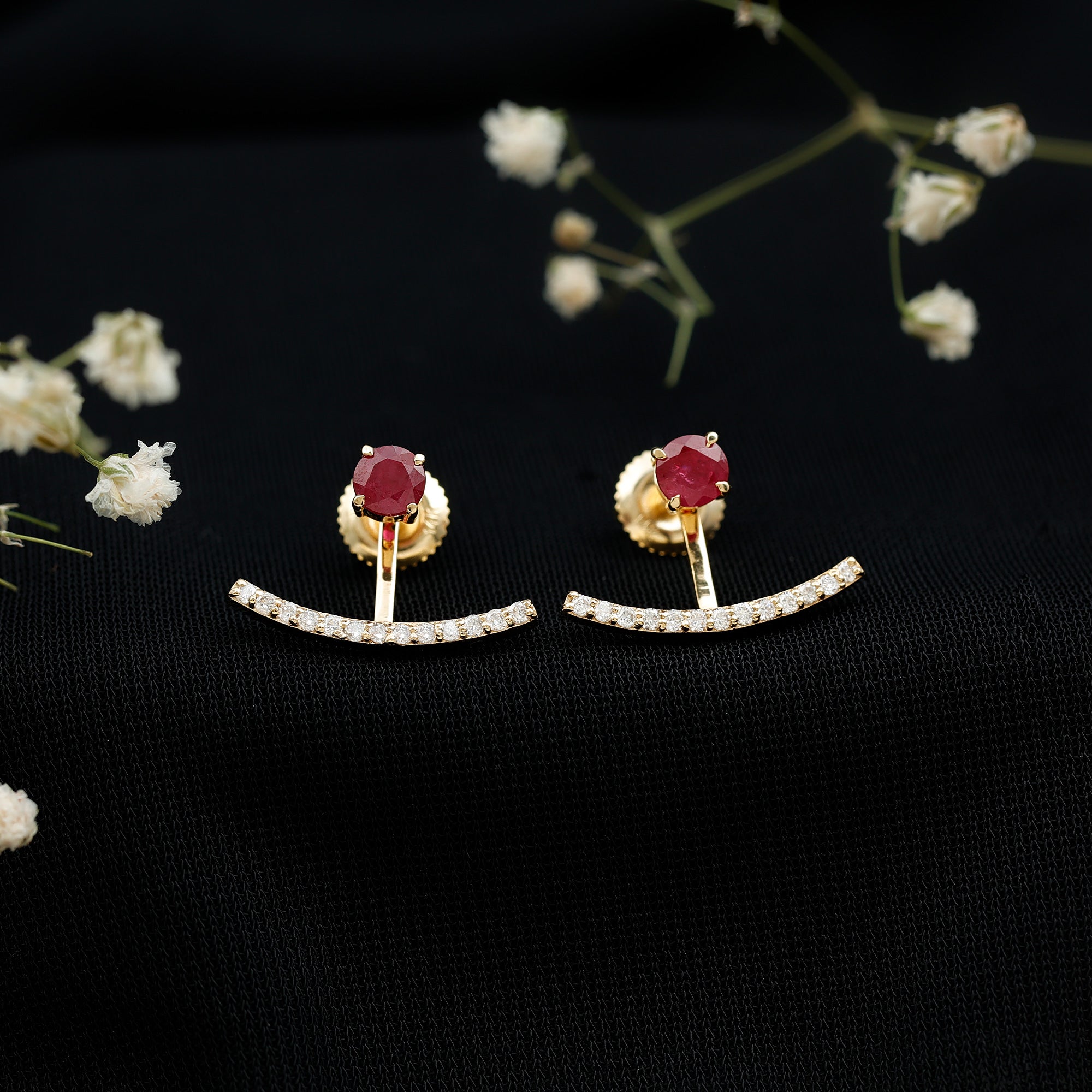 Real Ruby Front Back Earrings with Diamond AAA - Rosec Jewels