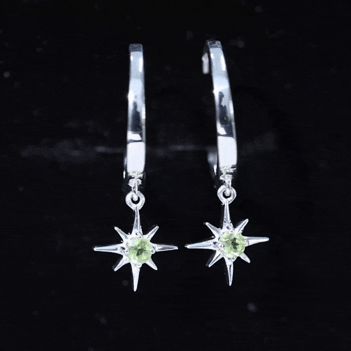 Real Peridot Starburst Hoop Drop Earrings AAA - Rosec Jewels