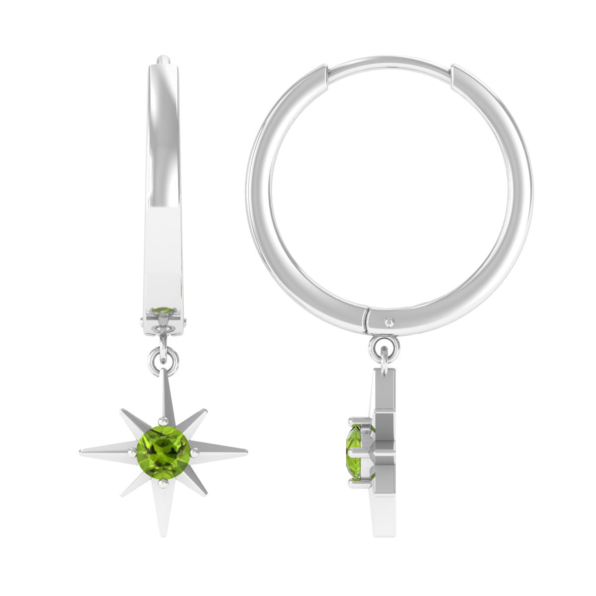 Real Peridot Starburst Hoop Drop Earrings AAA - Rosec Jewels