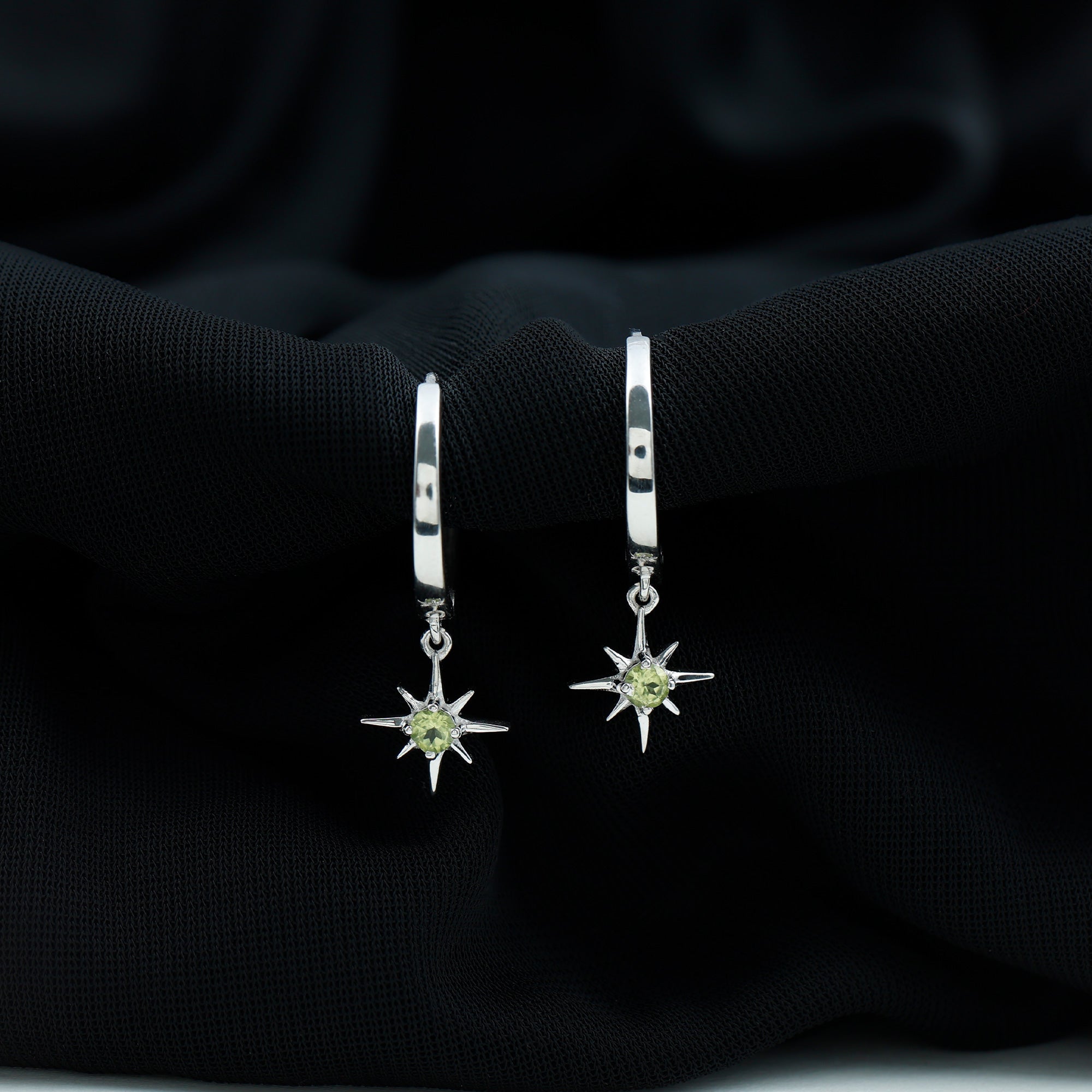 Real Peridot Starburst Hoop Drop Earrings AAA - Rosec Jewels