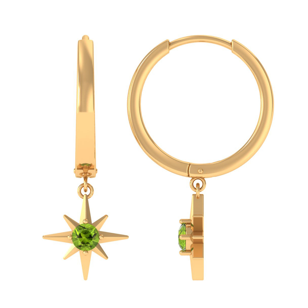 Real Peridot Starburst Hoop Drop Earrings AAA - Rosec Jewels