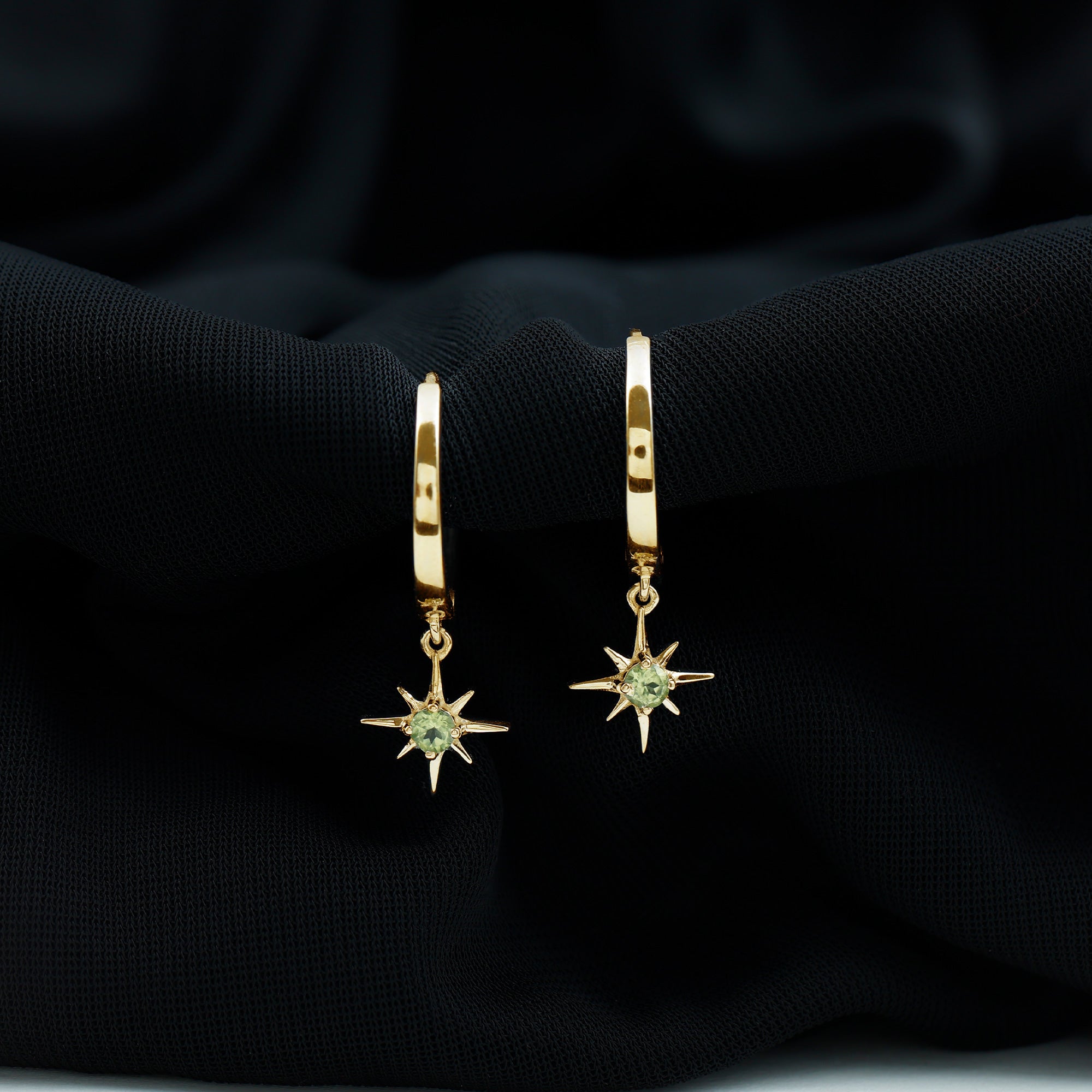 Real Peridot Starburst Hoop Drop Earrings AAA - Rosec Jewels