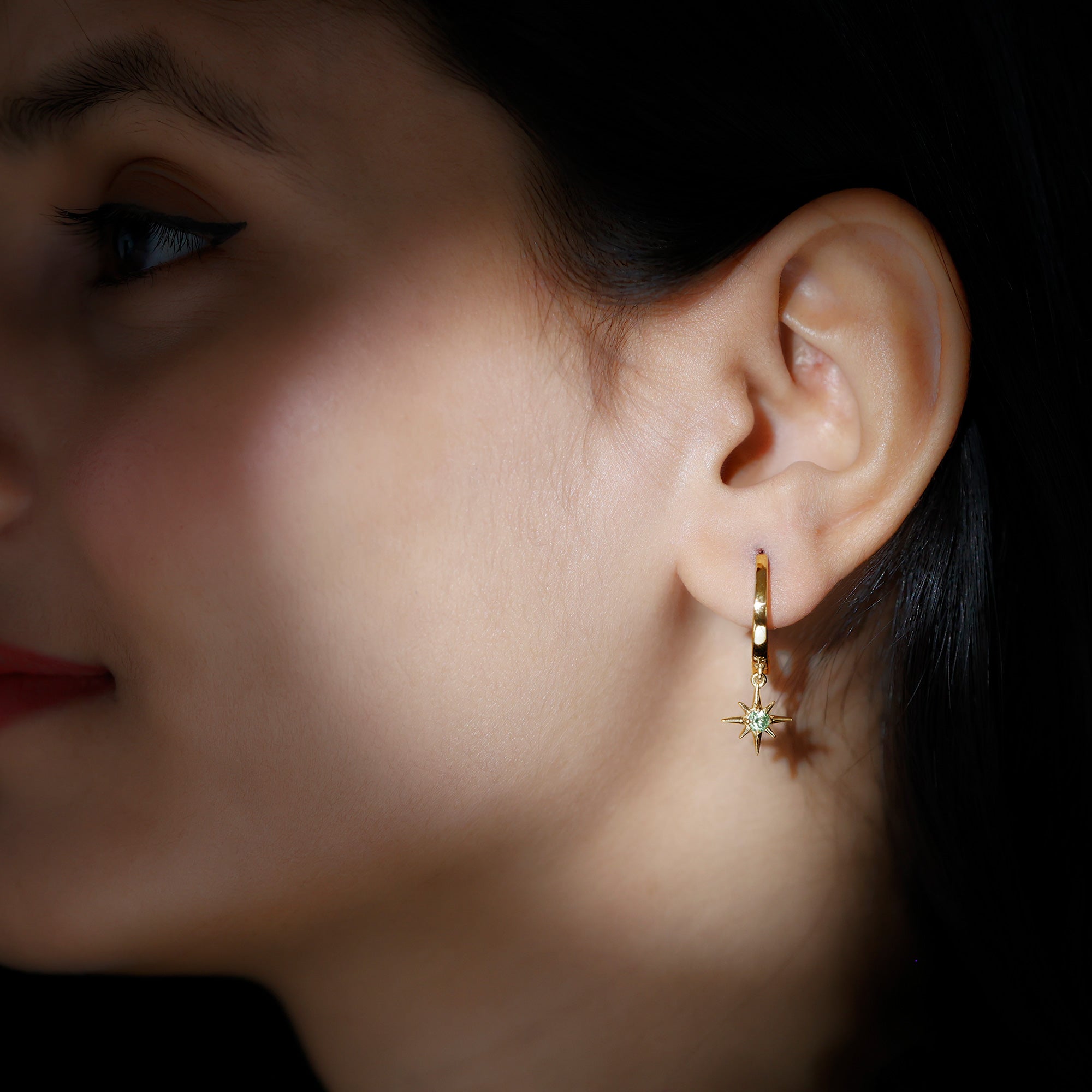 Real Peridot Starburst Hoop Drop Earrings AAA - Rosec Jewels
