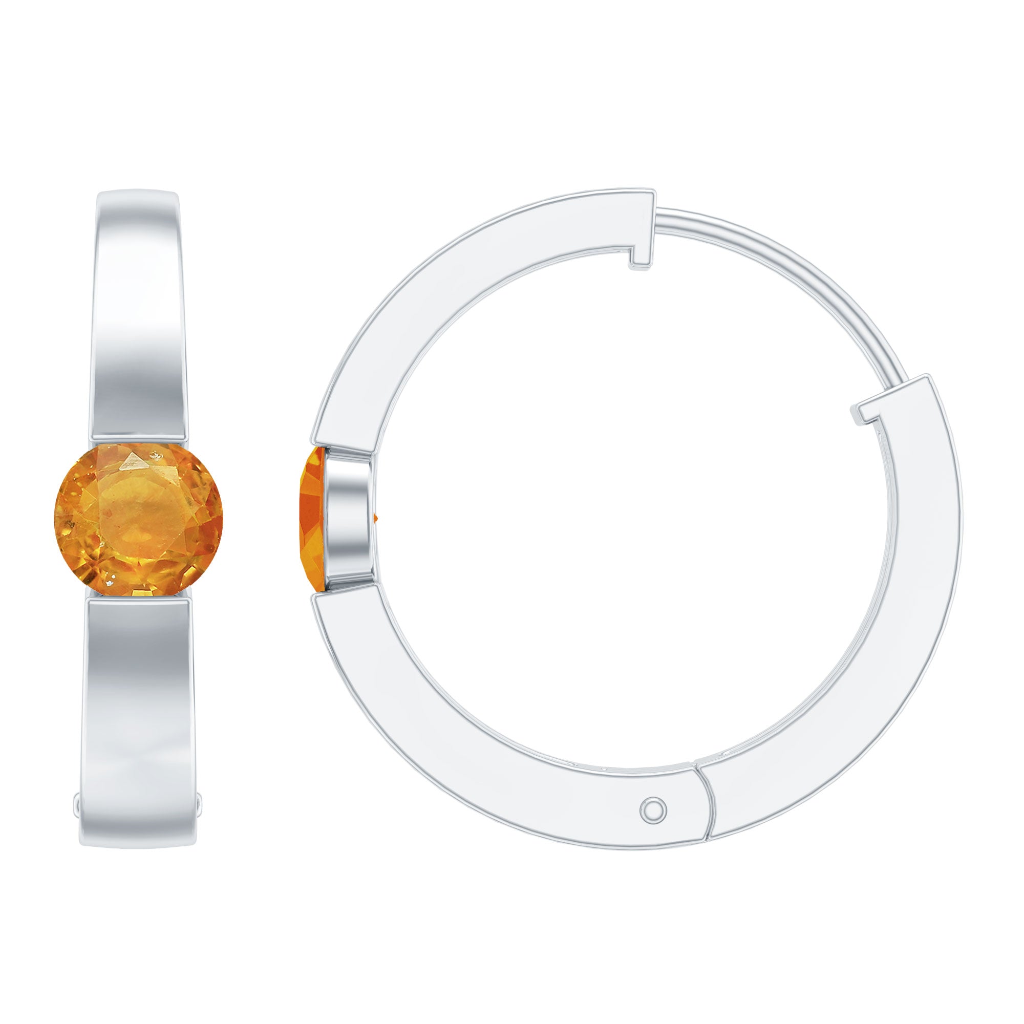 Minimal Orange Sapphire Hinged Hoop Earrings in Tension Mount Setting