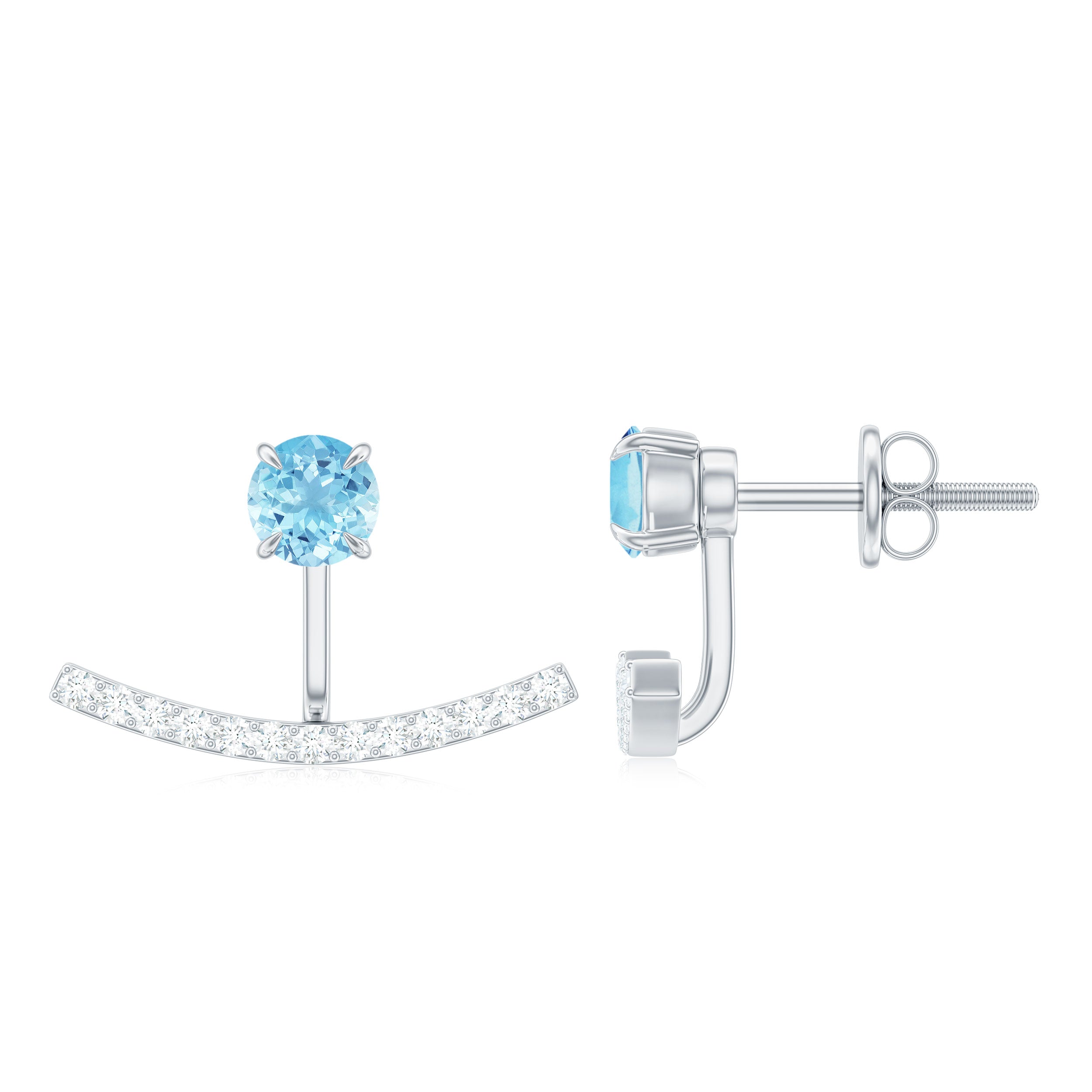 Classic Aquamarine and Diamond Earring Jacket Aquamarine - ( AAA ) - Quality - Rosec Jewels