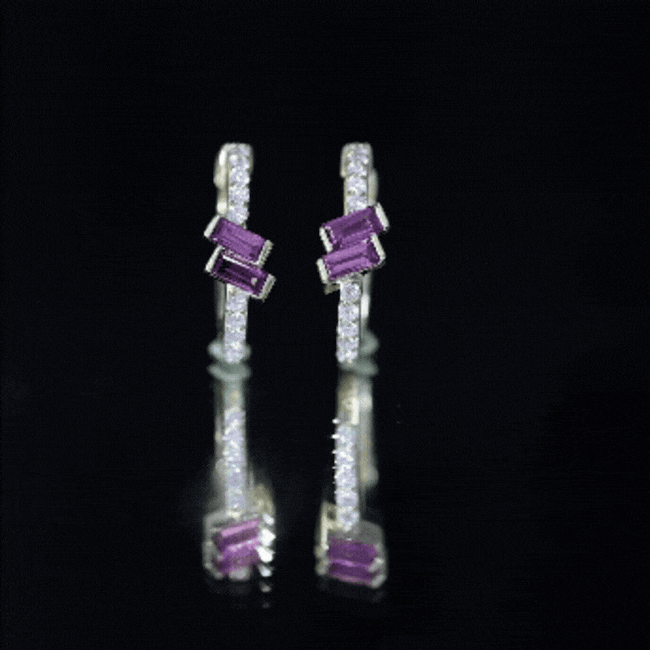 Rhodolite Garnet and Diamond Hoop Earrings in Gold Plated Silver AAA 14K Yellow Gold Plated Silver - Rosec Jewels