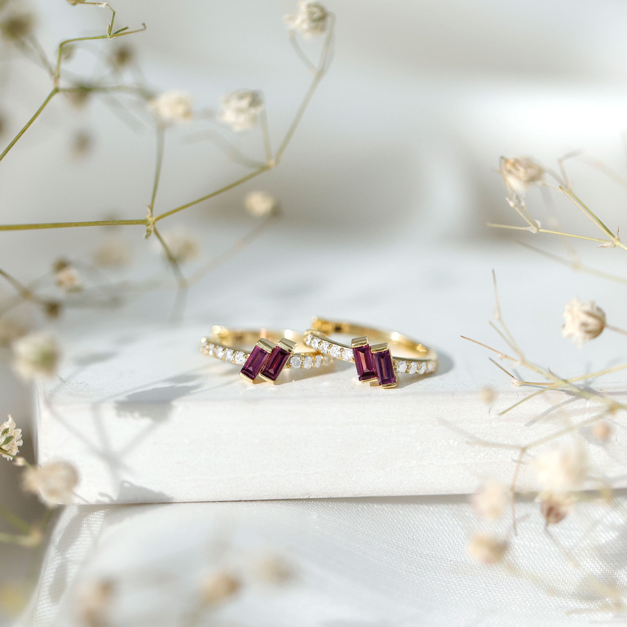 Rhodolite Garnet and Diamond Hoop Earrings in Gold Plated Silver AAA 14K Yellow Gold Plated Silver - Rosec Jewels