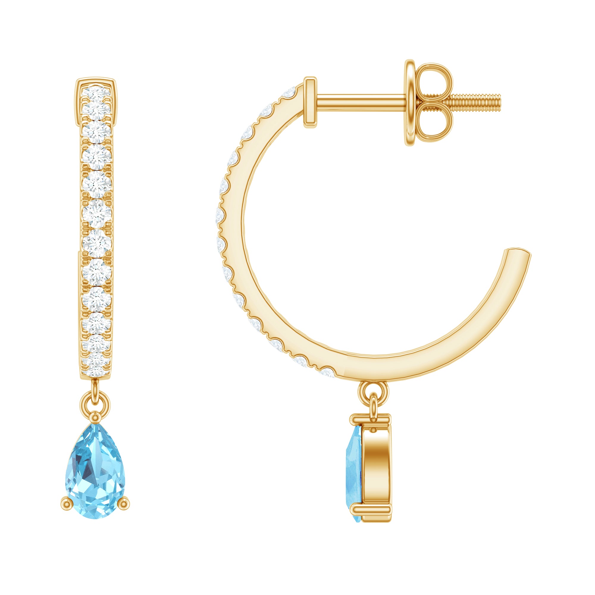 Aquamarine and Diamond Hoop Drop Earrings AAA - Rosec Jewels