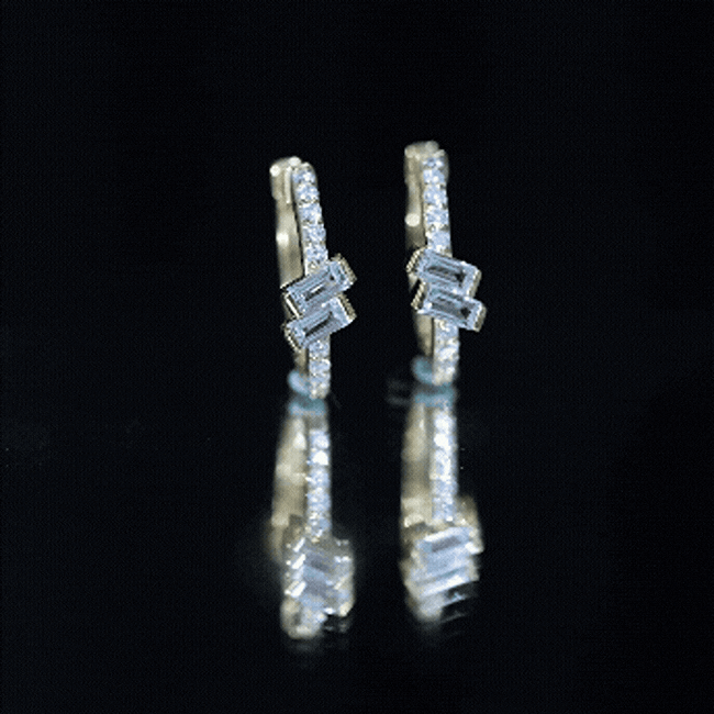 Natural Half Carat Aquamarine Hoop Earrings with Lab Diamond AAA 92.5 Sterling Silver - Rosec Jewels