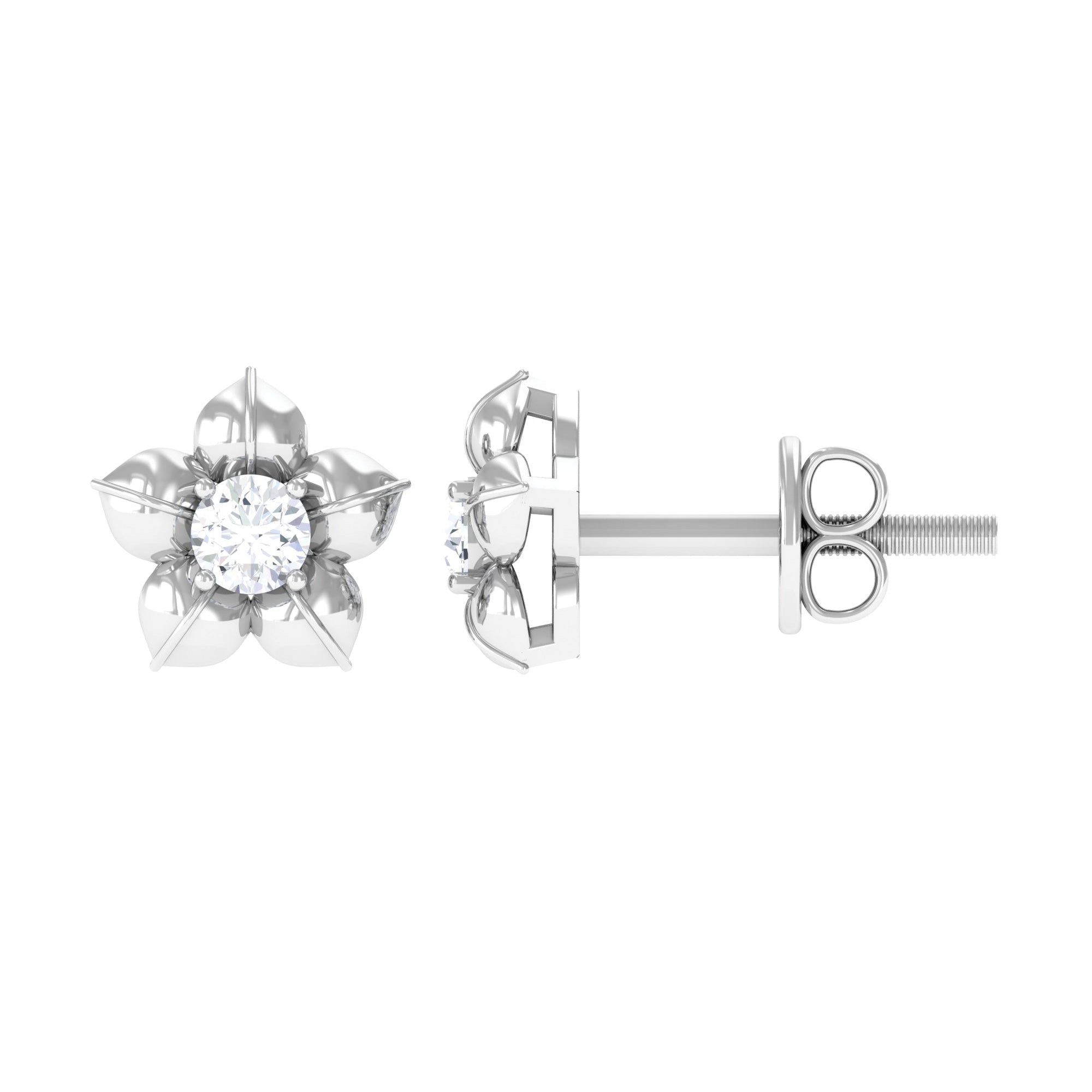 Rosec Jewels-Diamond Flower Petal Stud Earrings in Prong Setting