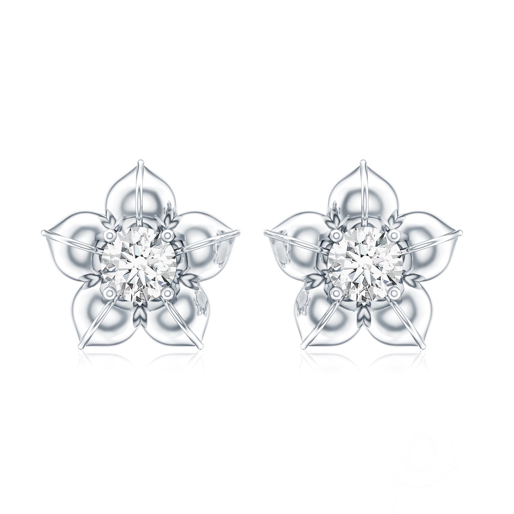 Diamond Flower Petal Stud Earrings in Prong Setting Natural - ( HI-SI ) - Rosec Jewels