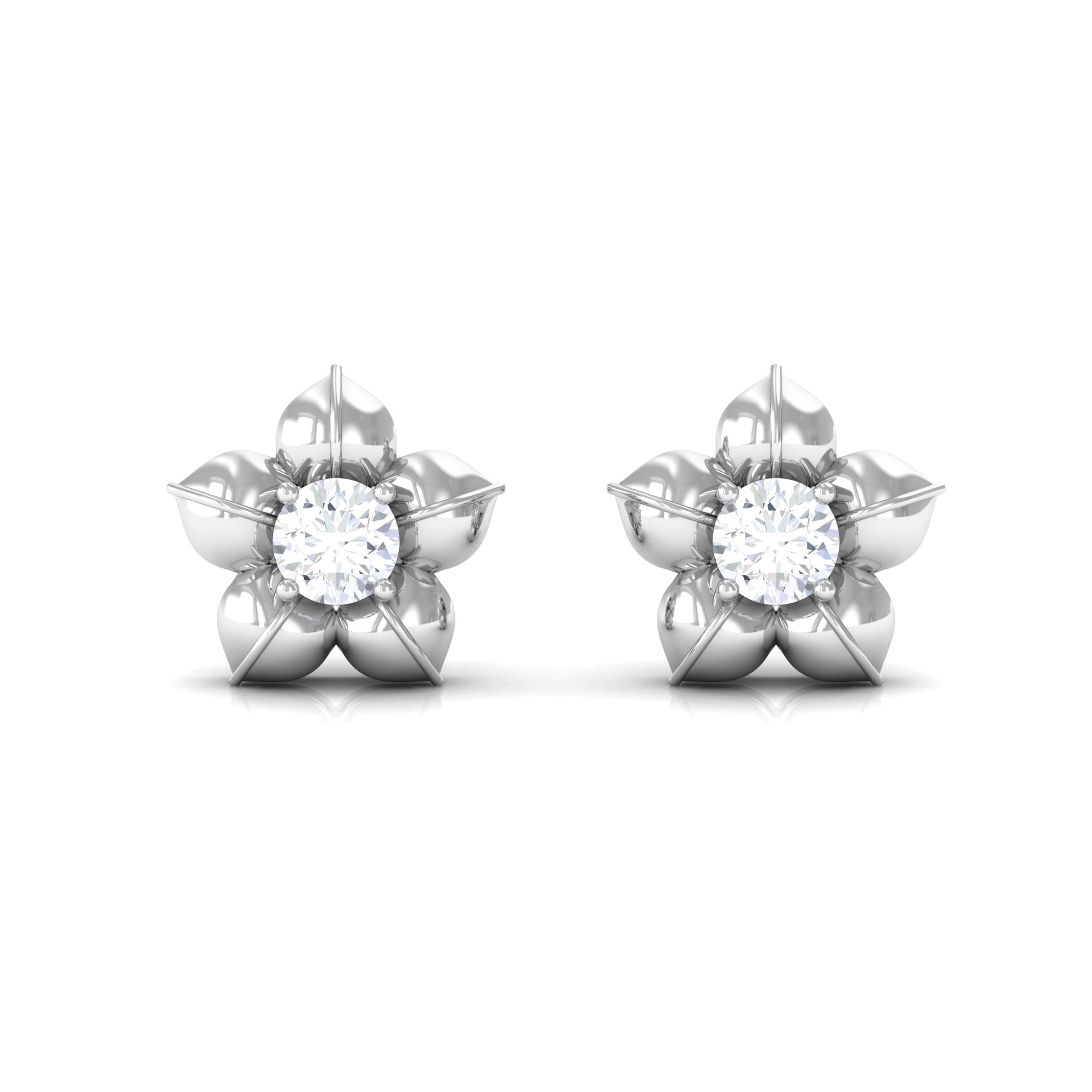 Rosec Jewels-Diamond Flower Petal Stud Earrings in Prong Setting
