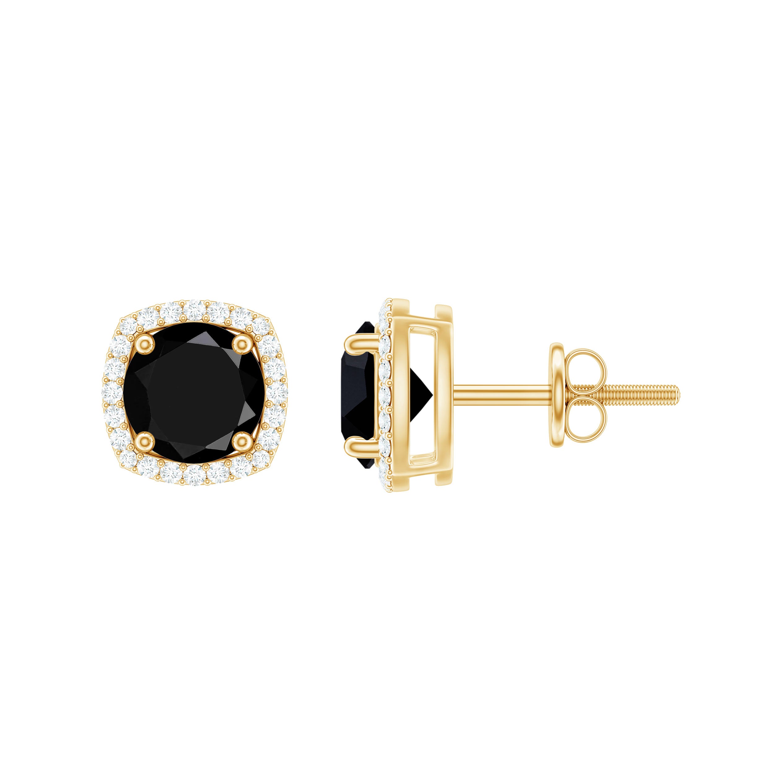 Vintage Black Onyx Stud Earrings with Diamond Halo AAA - Rosec Jewels