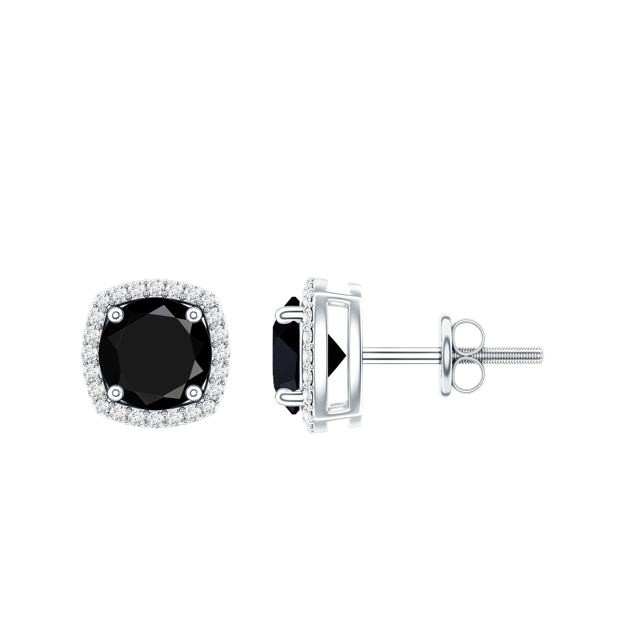 3 Carat Black Spinel Stud Earrings with Diamond Halo AAA - Rosec Jewels