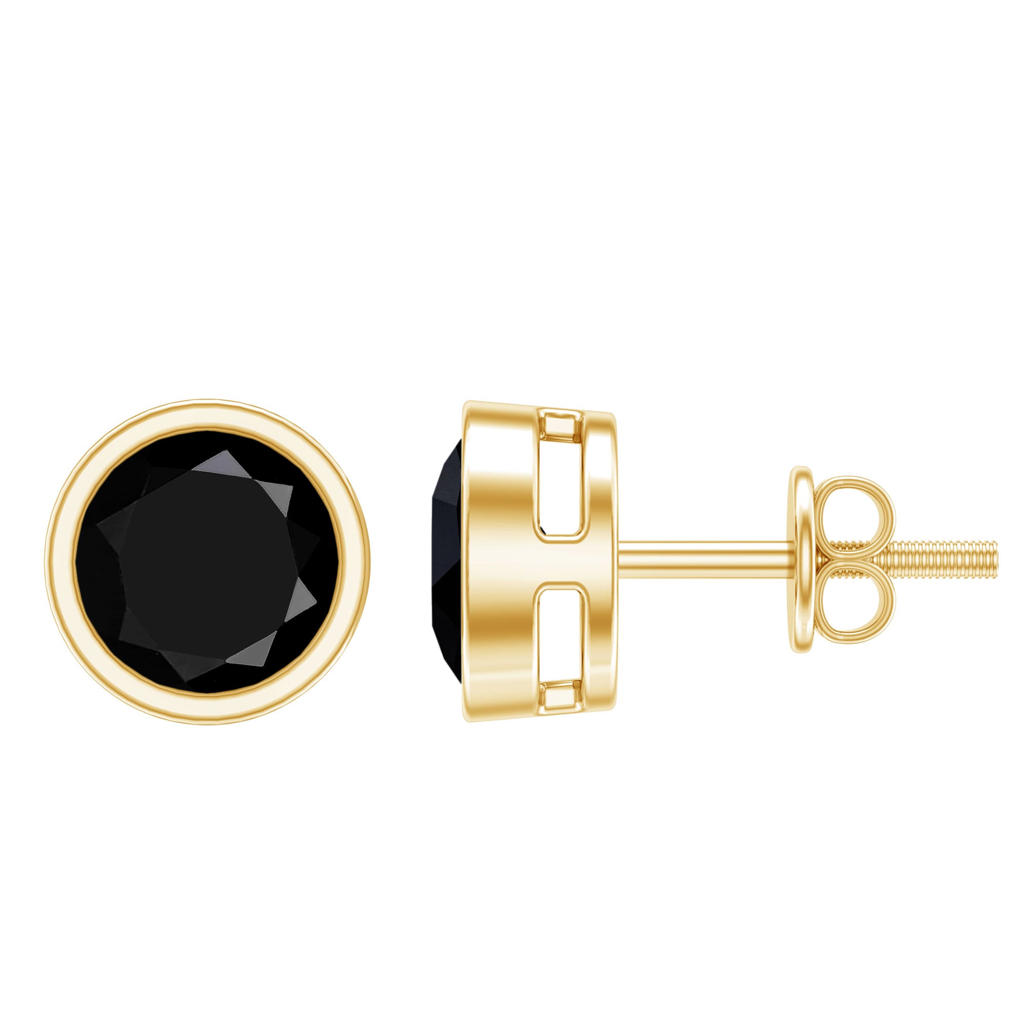 1.6 Carat Bezel Set Lab Created Black Diamond Solitaire Stud Earrings AAAA ( Synthetic ) - Rosec Jewels