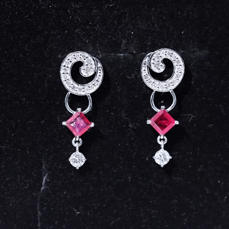 Genuine Ruby and Diamond Bridal Earrings with Certificate AAA - Rosec Jewels