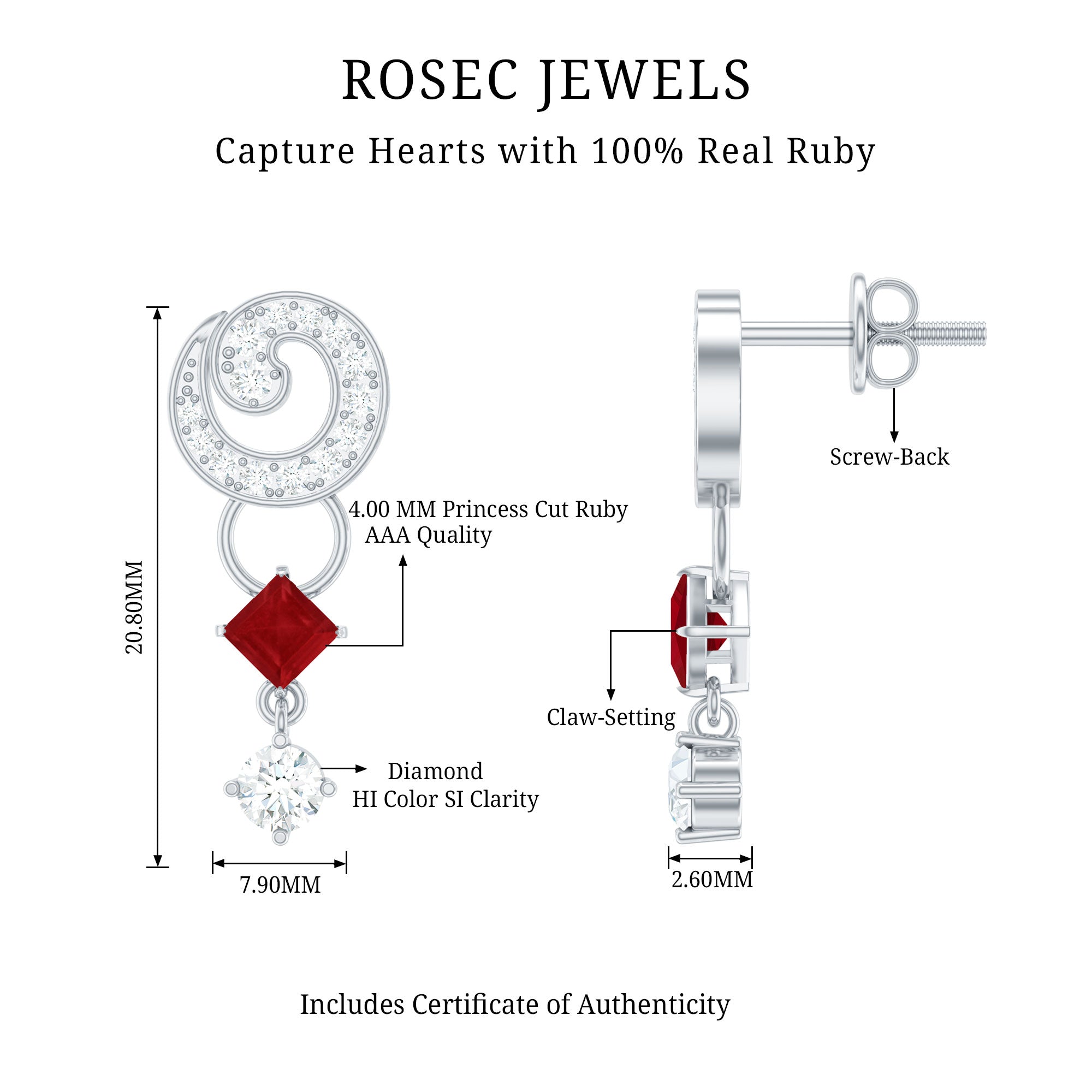 Genuine Ruby and Diamond Bridal Earrings with Certificate AAA - Rosec Jewels