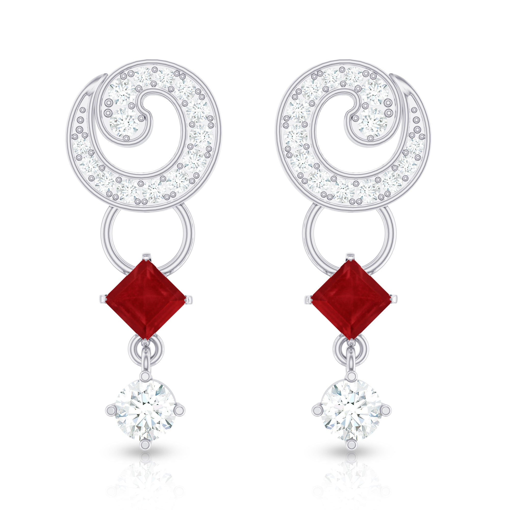 Genuine Ruby and Diamond Bridal Earrings with Certificate AAA - Rosec Jewels
