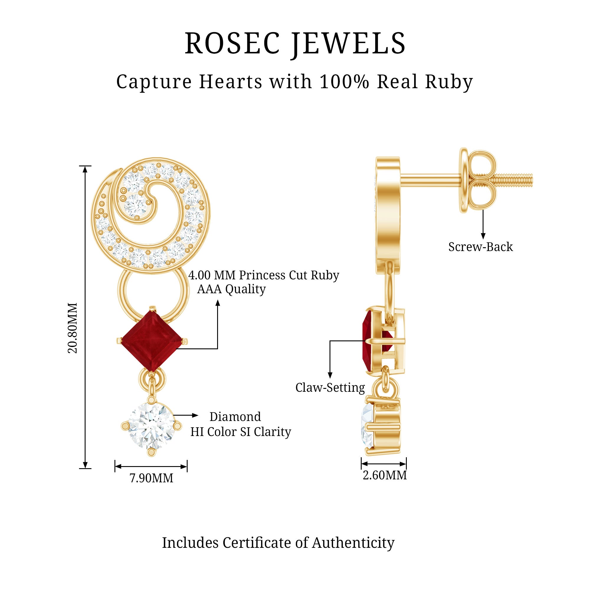 Genuine Ruby and Diamond Bridal Earrings with Certificate AAA - Rosec Jewels