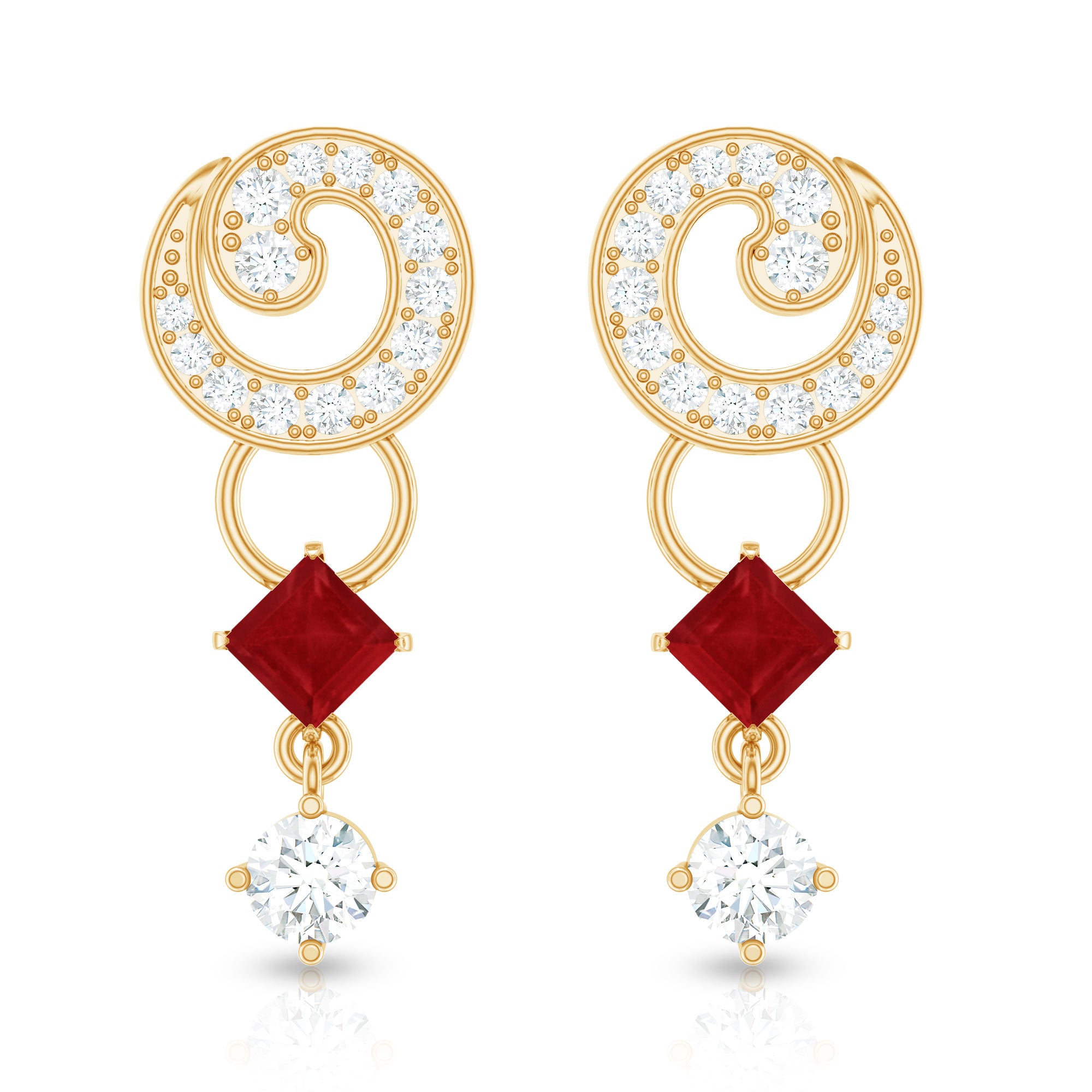 Genuine Ruby and Diamond Bridal Earrings with Certificate AAA - Rosec Jewels