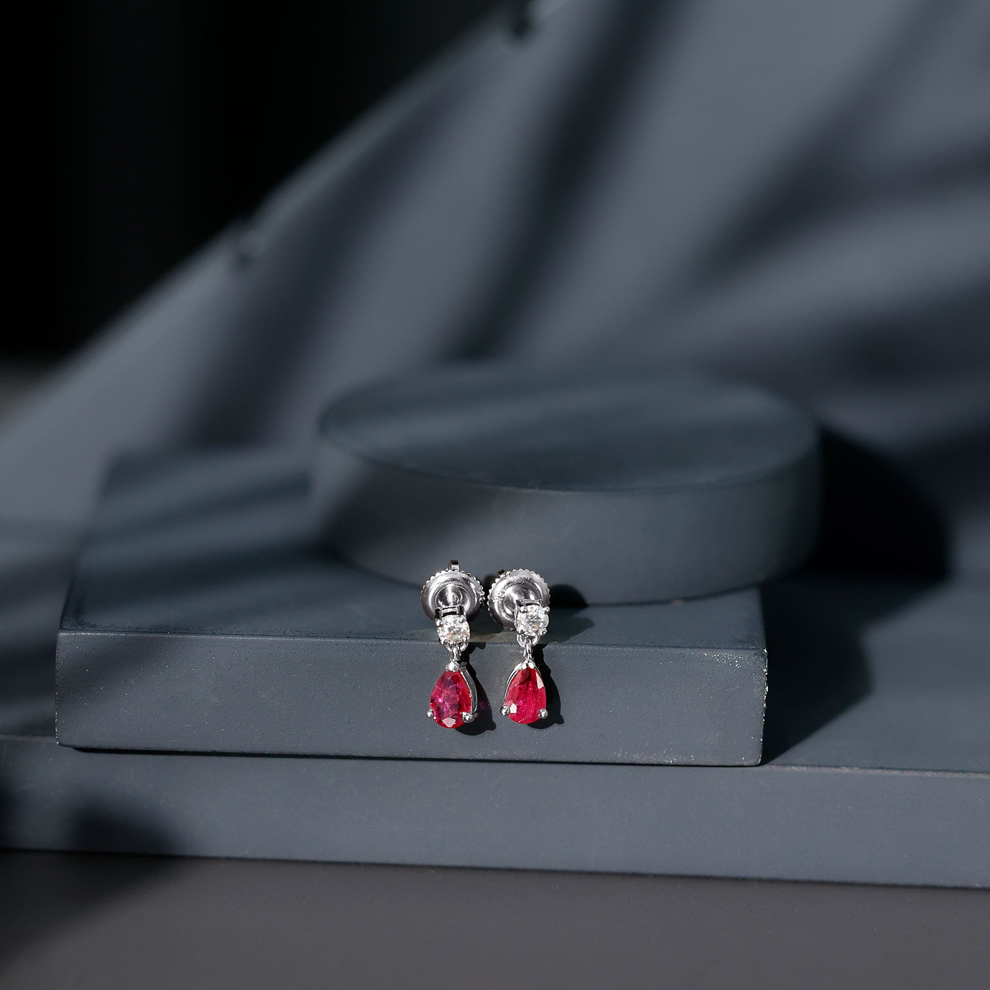Natural Ruby Teardrop Drop Earrings with Lab Grown Diamond AAA - Rosec Jewels
