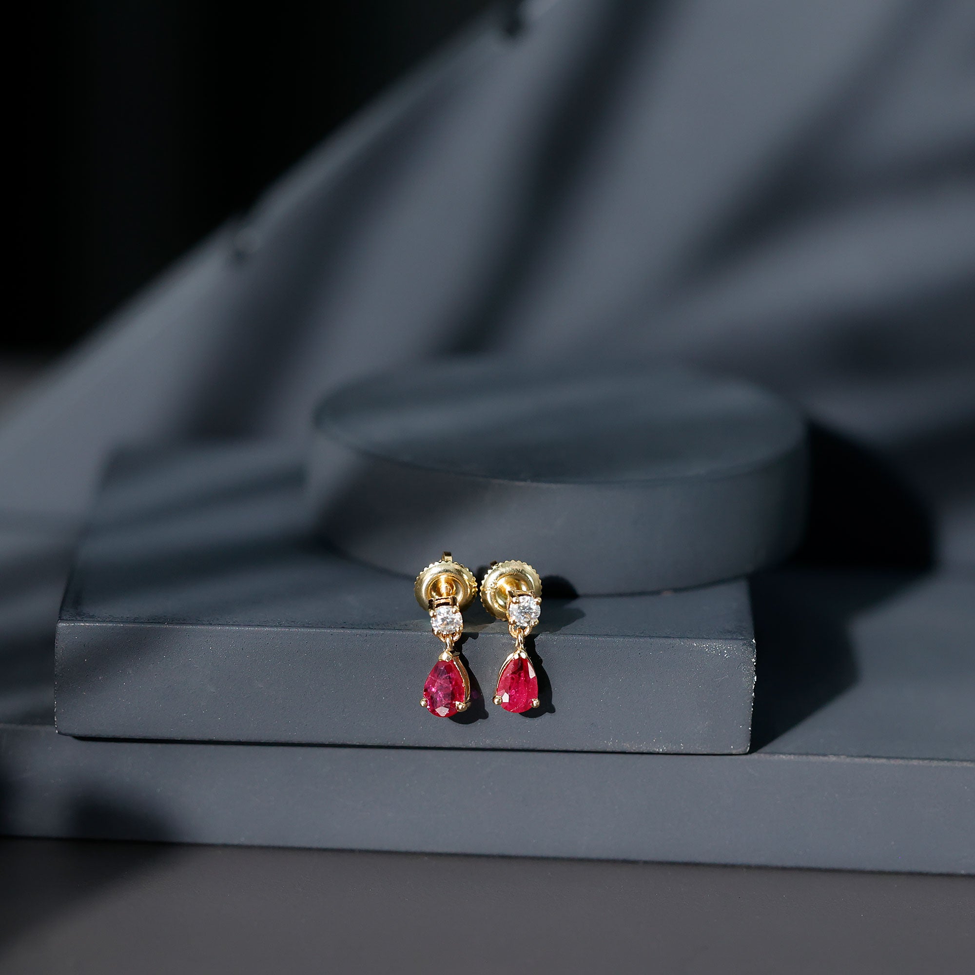 Natural Ruby Teardrop Drop Earrings with Lab Grown Diamond AAA - Rosec Jewels