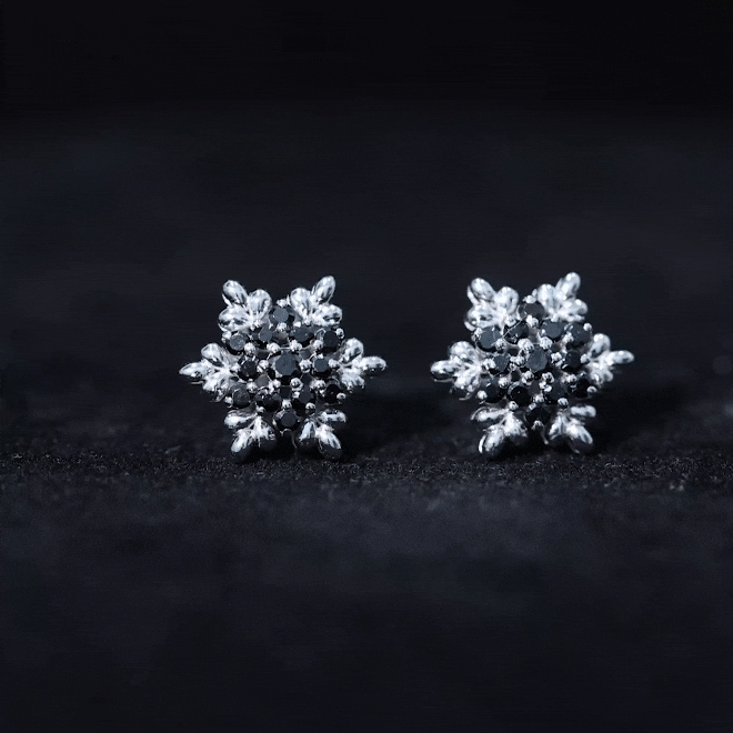 Certified Black Onyx Snowflake Stud Earrings for Women AAA - Rosec Jewels