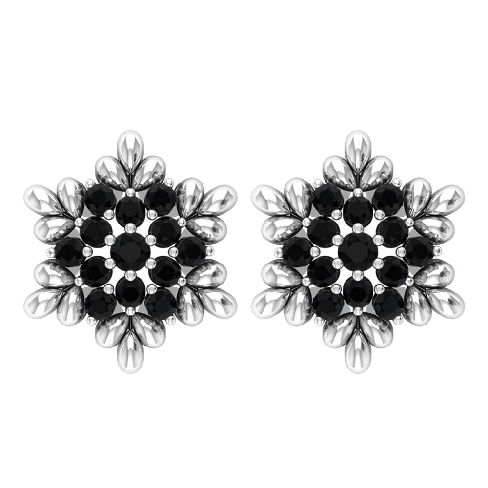 Certified Black Onyx Snowflake Stud Earrings for Women AAA - Rosec Jewels
