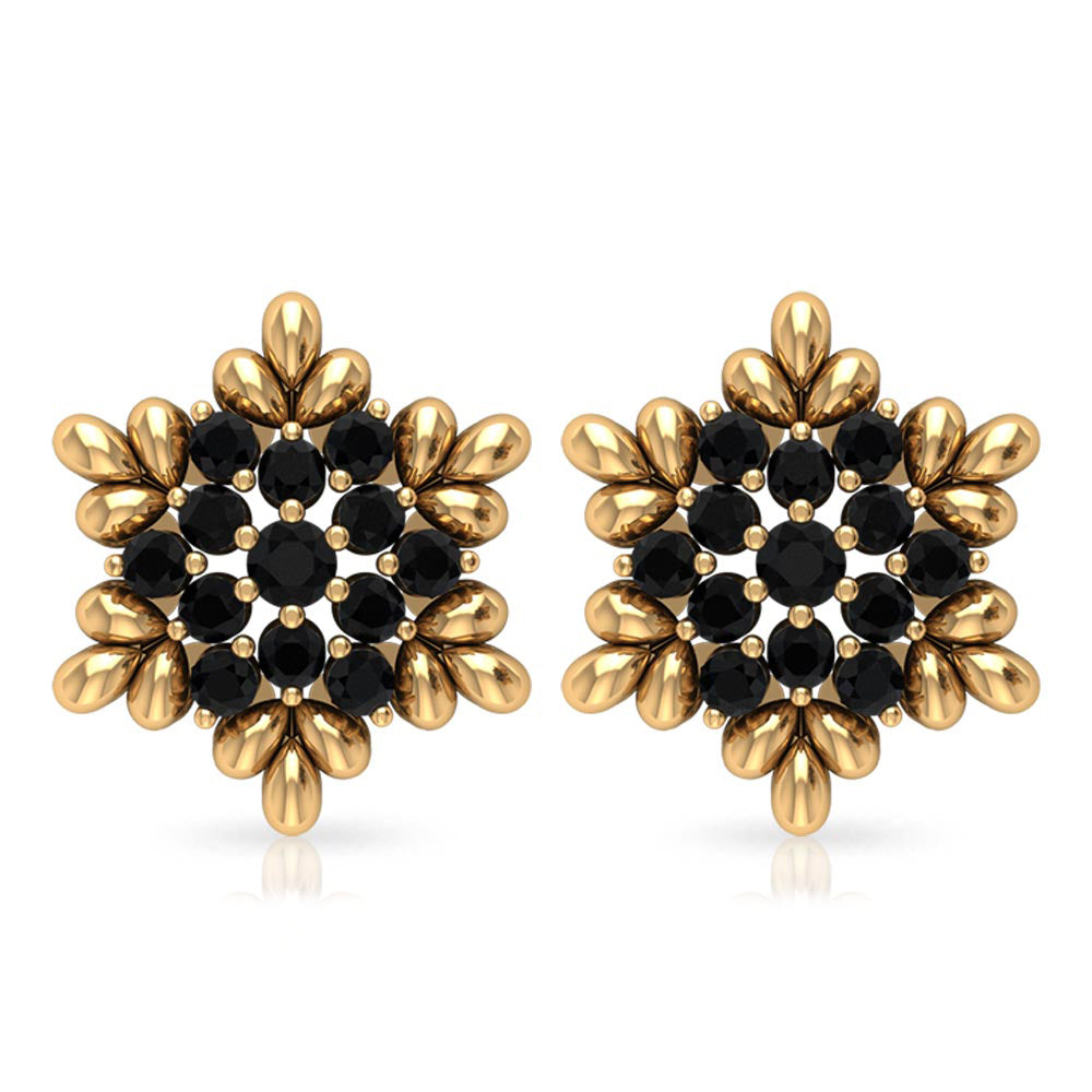 Certified Black Onyx Snowflake Stud Earrings for Women AAA - Rosec Jewels
