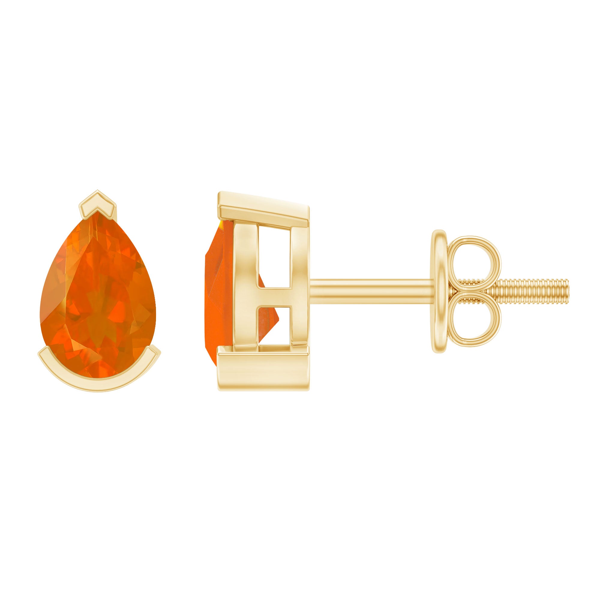 Natural 1 Carat Fire Opal Teardrop Stud Earrings AAA - Rosec Jewels