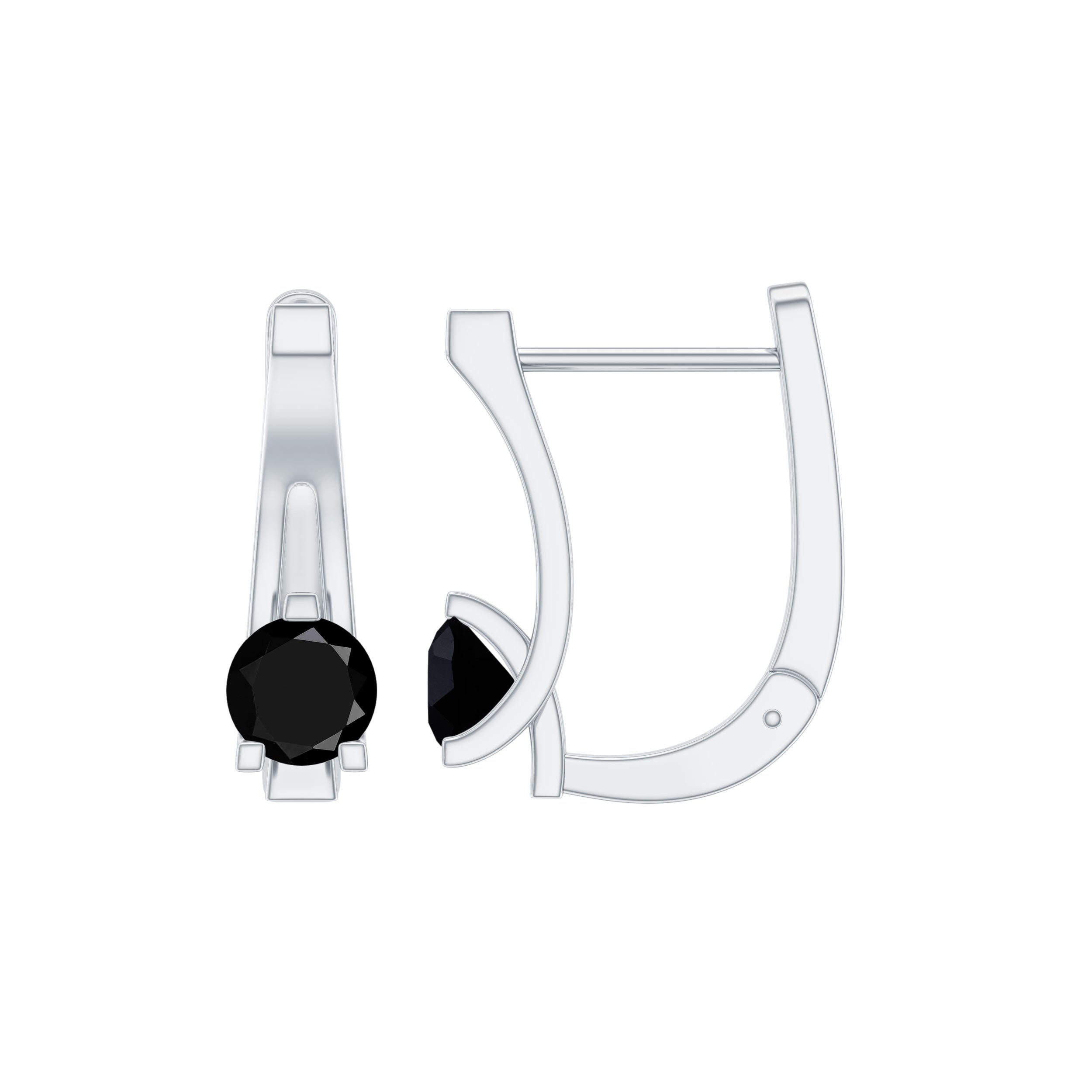 Natural Black Onyx J Hoop Earrings with Latch Back AAA - Rosec Jewels