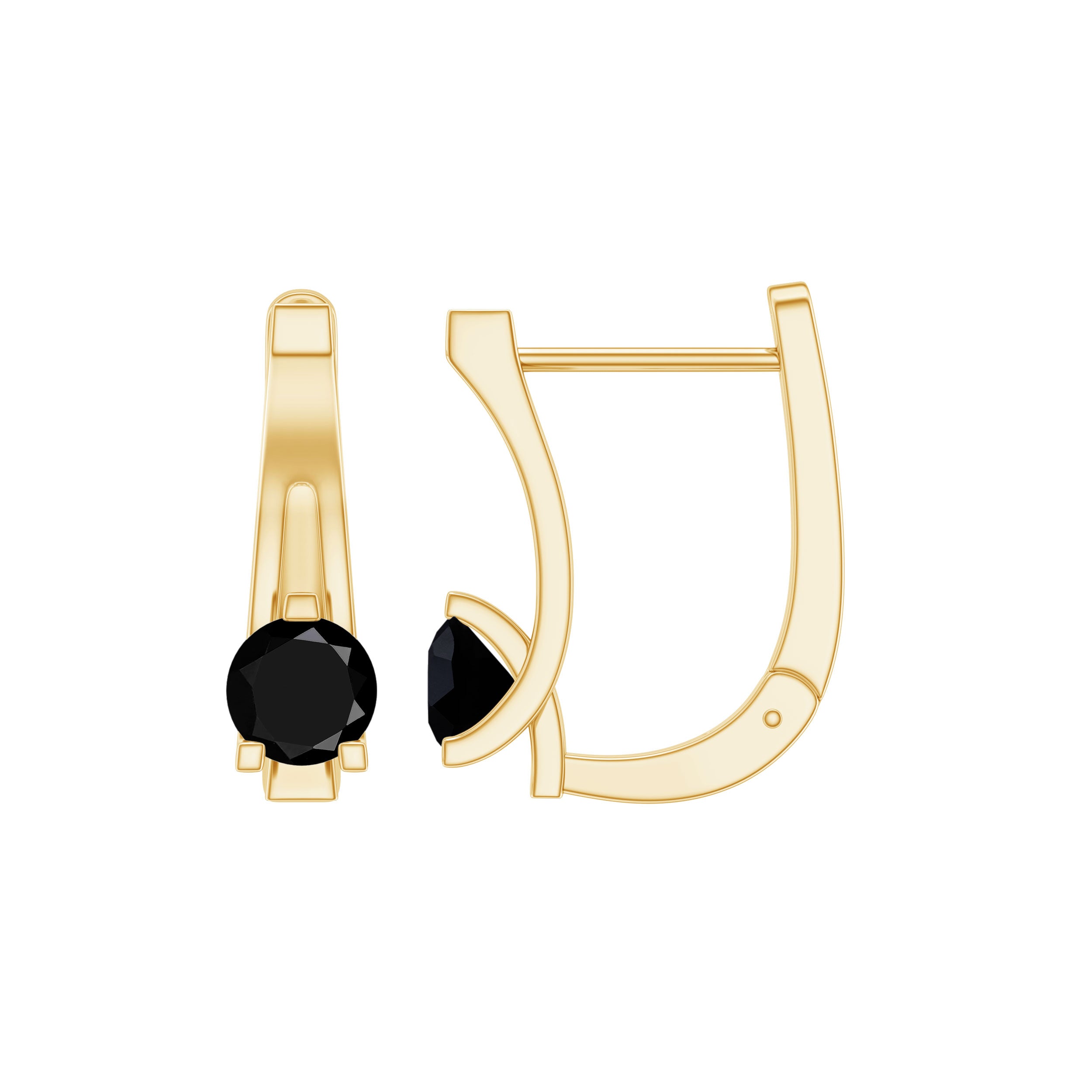 Natural Black Onyx J Hoop Earrings with Latch Back AAA - Rosec Jewels