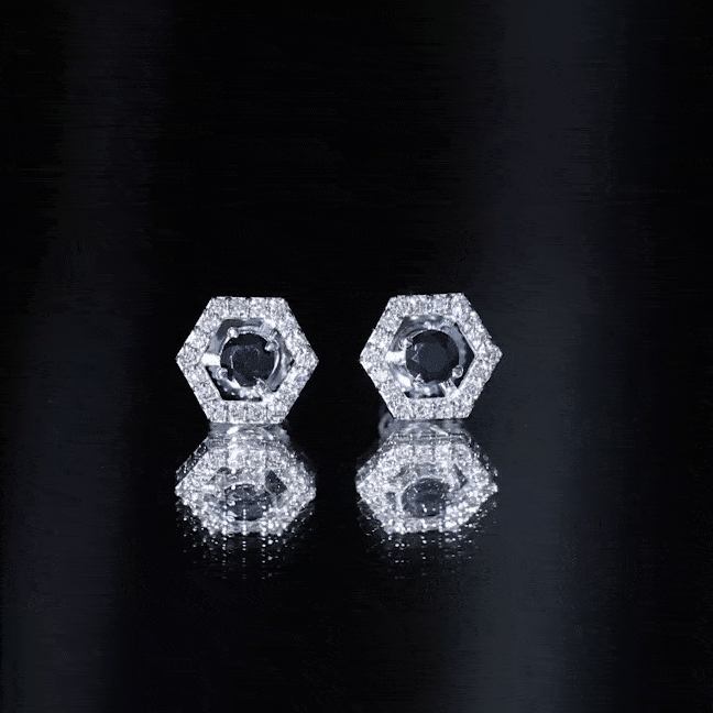 Lab Created Black Diamond and Diamond Geometric Stud Earrings AAAA ( Synthetic ) - Rosec Jewels