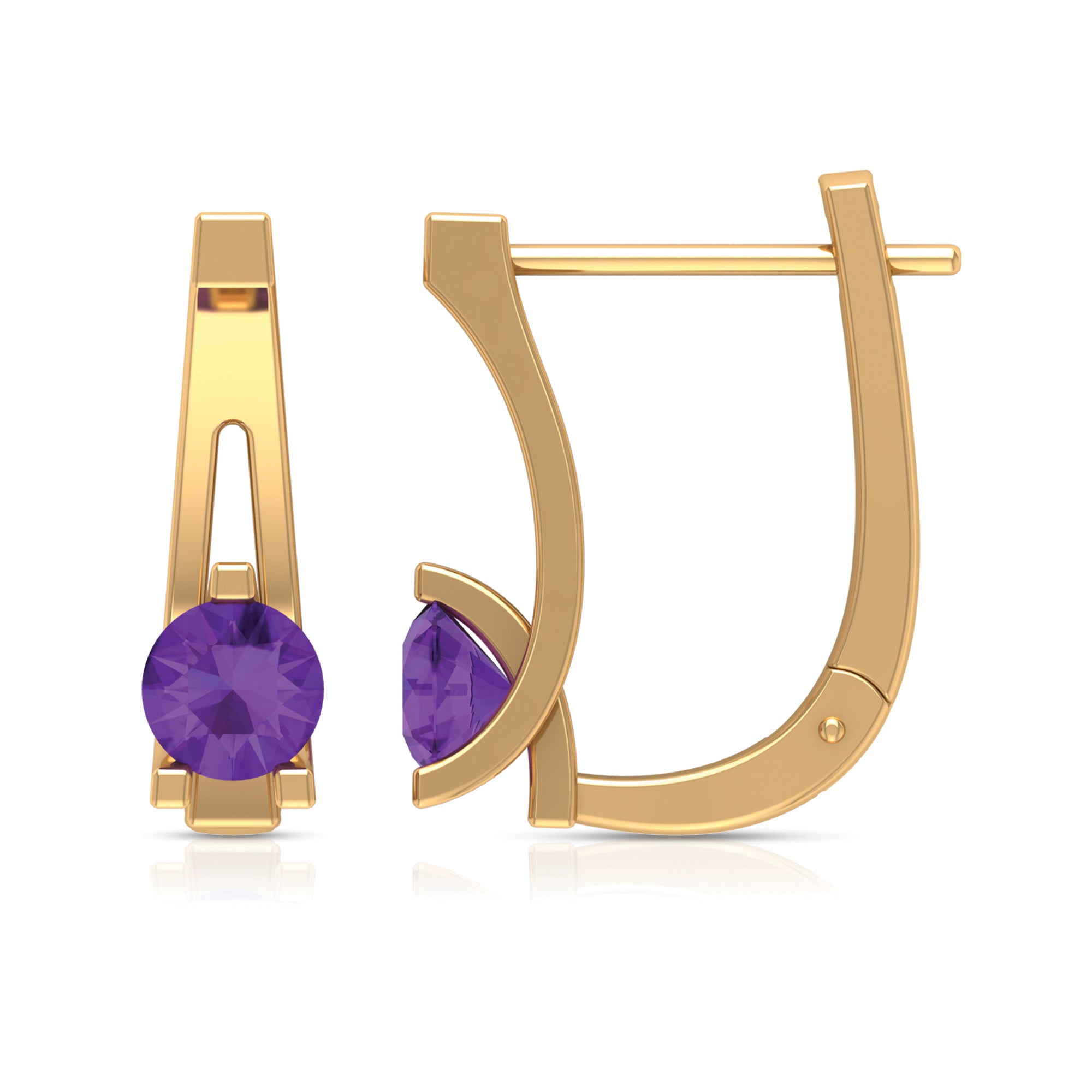 Solitaire Amethyst J Hoop Earrings for Women AAA - Rosec Jewels