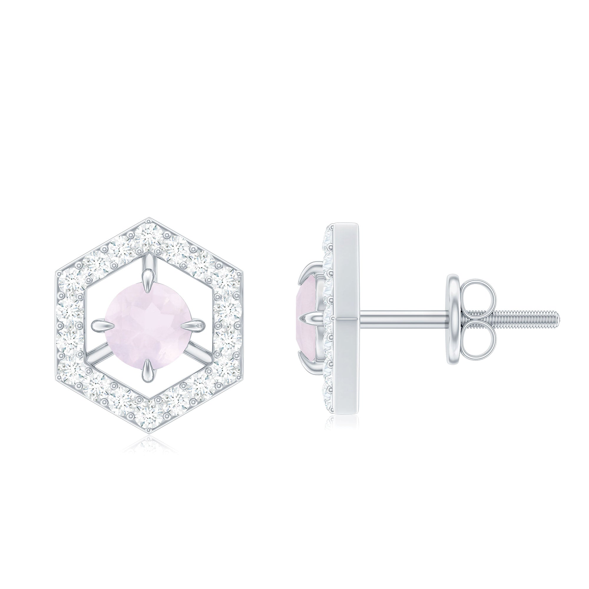 1.25 CT Minimal Rose Quartz and Diamond Geometric Stud Earrings