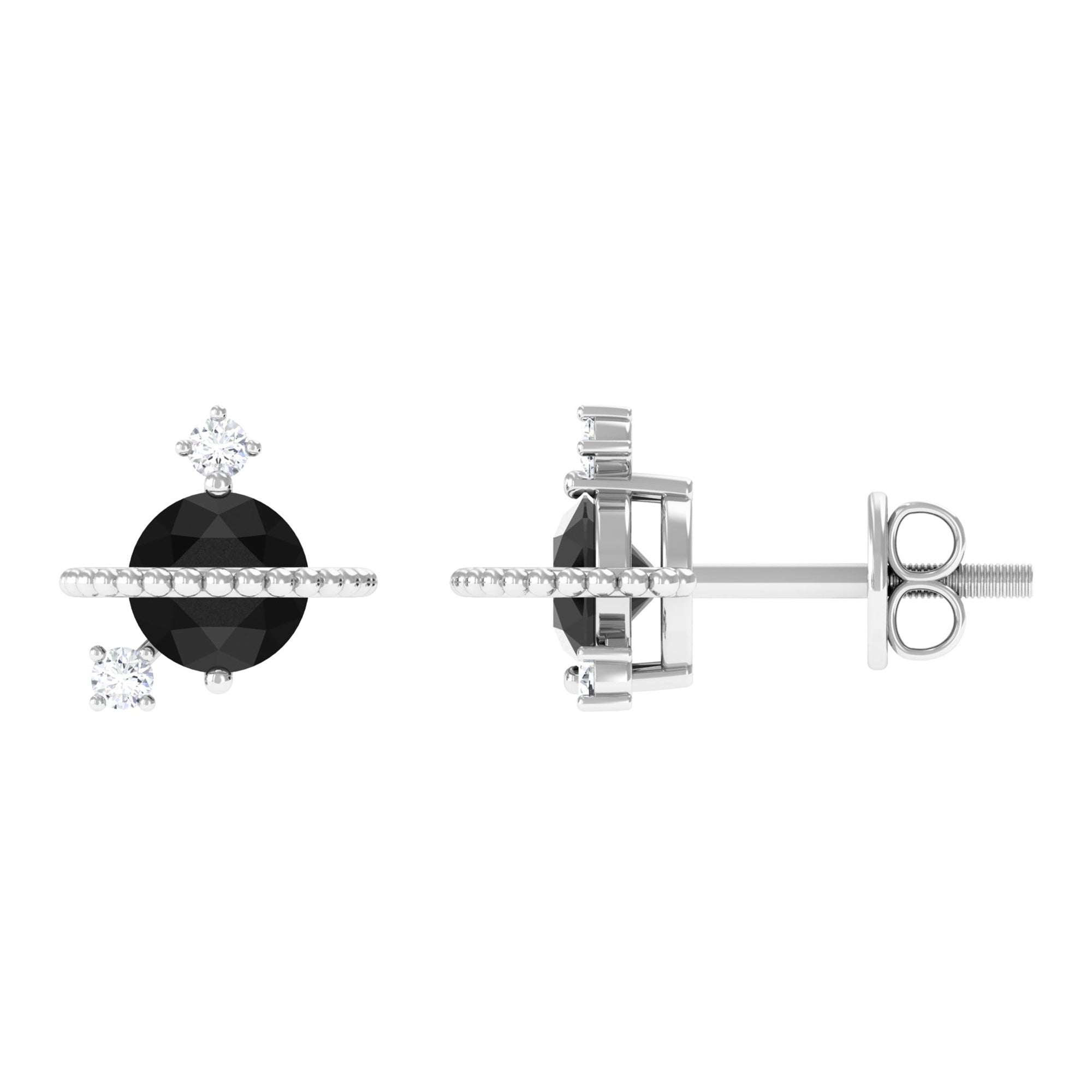 Black Spinel Celestial Stud Earrings with Diamond Stones AAA - Rosec Jewels