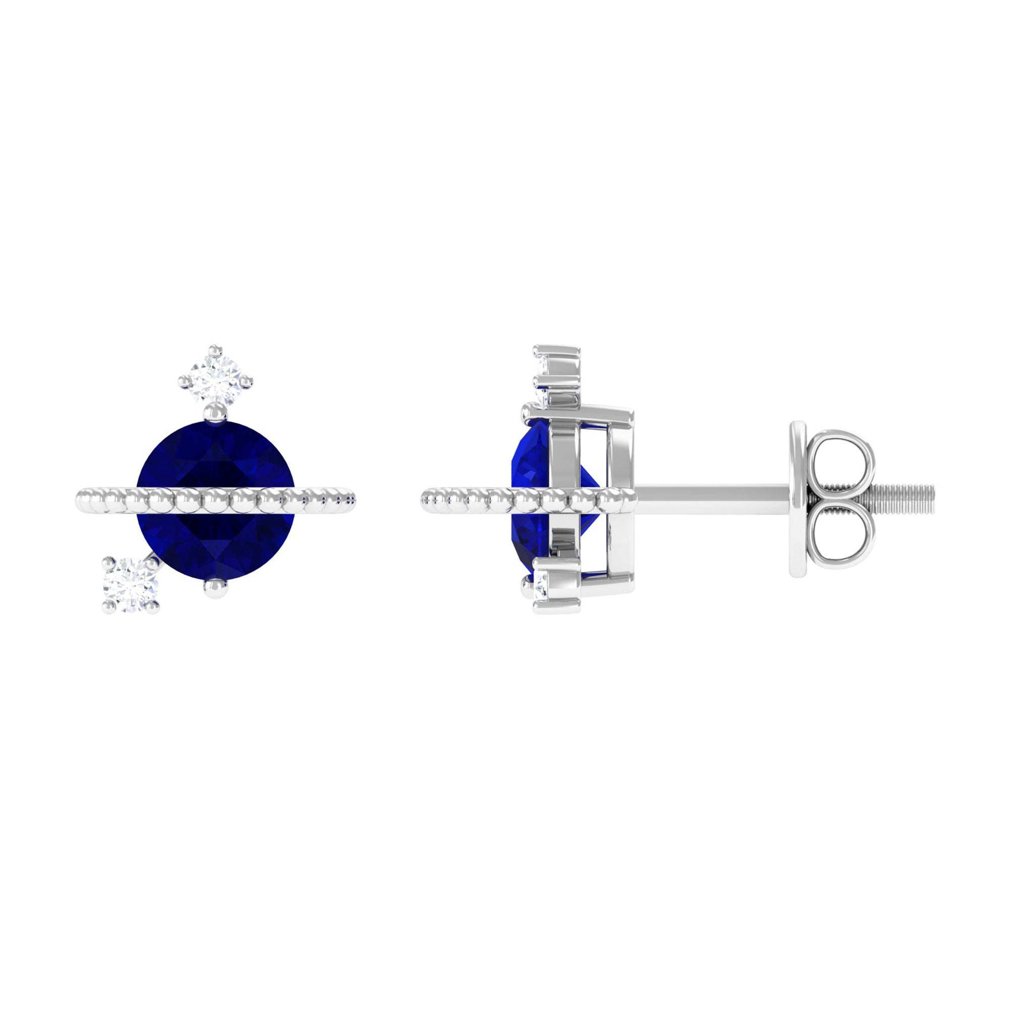Natural 0.8 Carat Blue Sapphire and Diamond Contemporary Stud Earrings