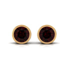Red Garnet Solitaire Stud Earrings in Bezel Setting Garnet - ( AAA ) - Quality - Rosec Jewels