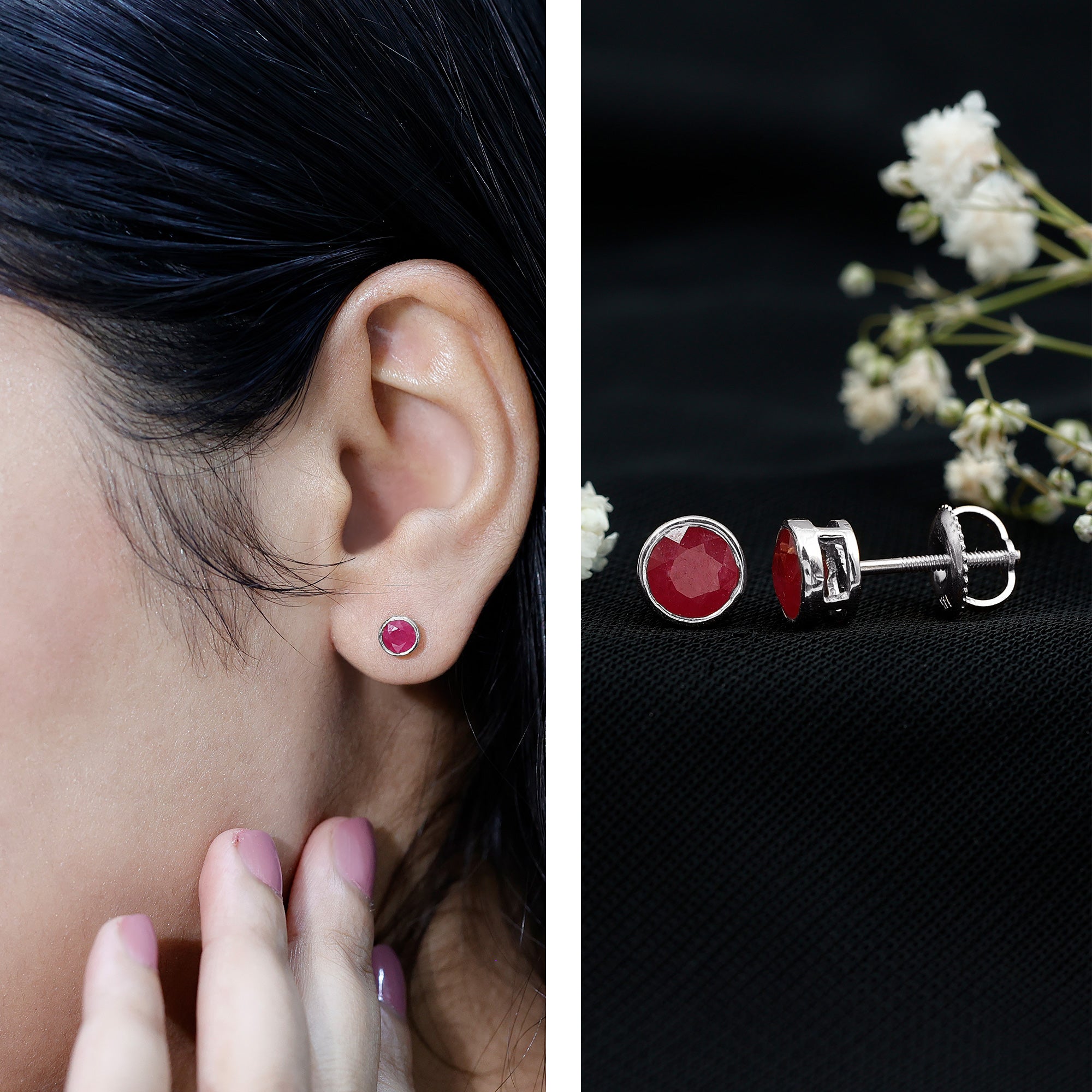 1.3 Carat Bezel Set Genuine Ruby Solitaire Stud Earrings AAA - Rosec Jewels