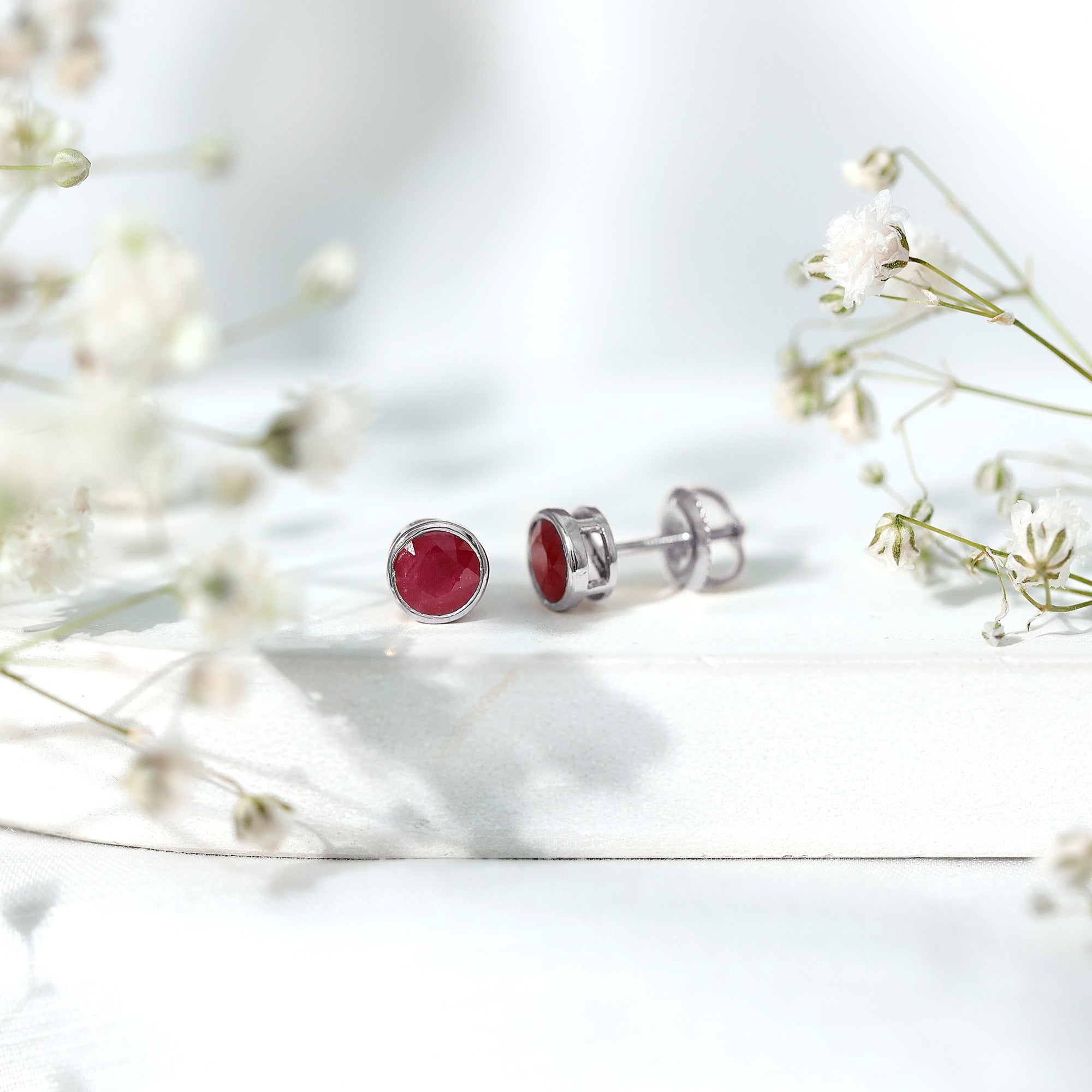 1.3 Carat Bezel Set Genuine Ruby Solitaire Stud Earrings AAA - Rosec Jewels