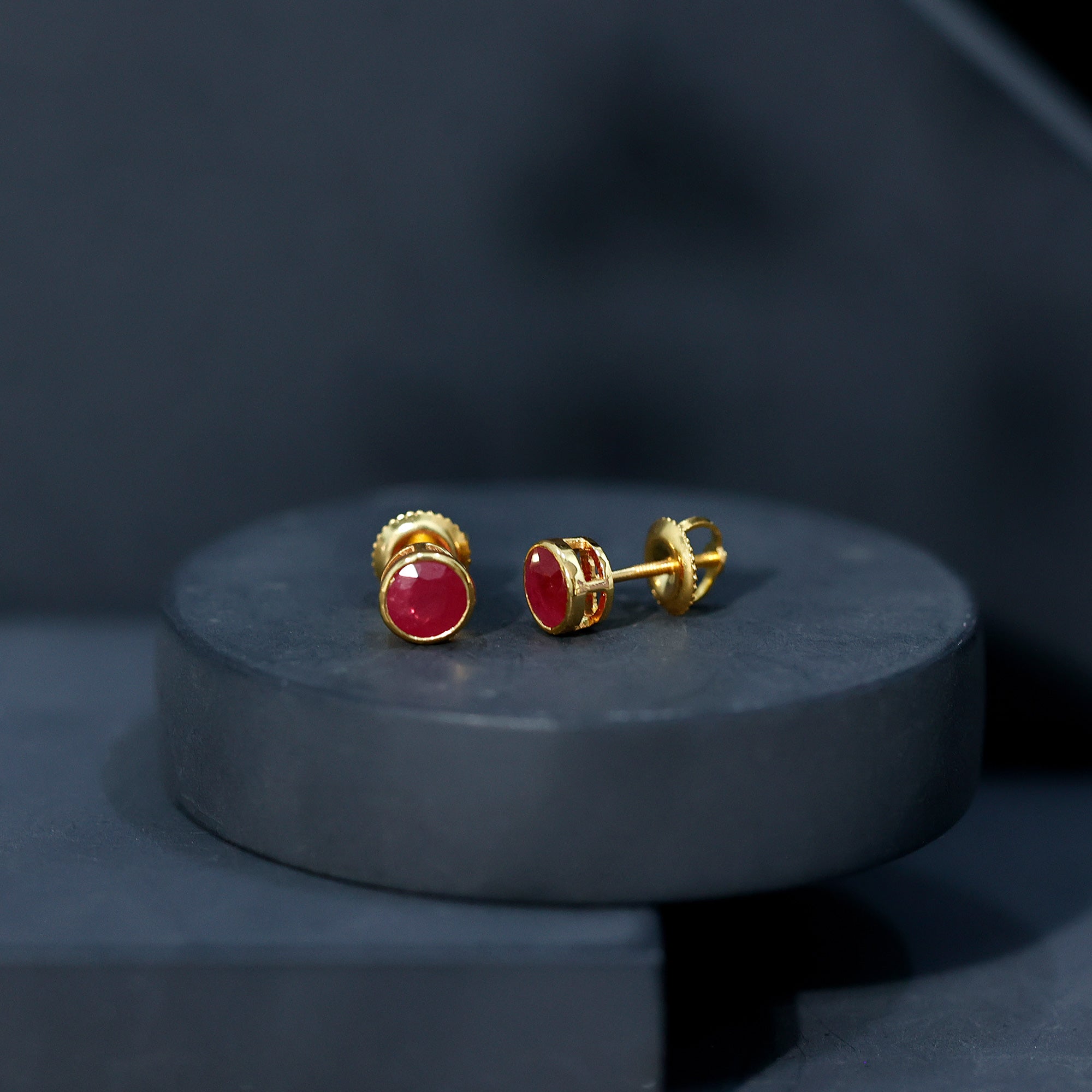 1.3 Carat Bezel Set Genuine Ruby Solitaire Stud Earrings AAA - Rosec Jewels