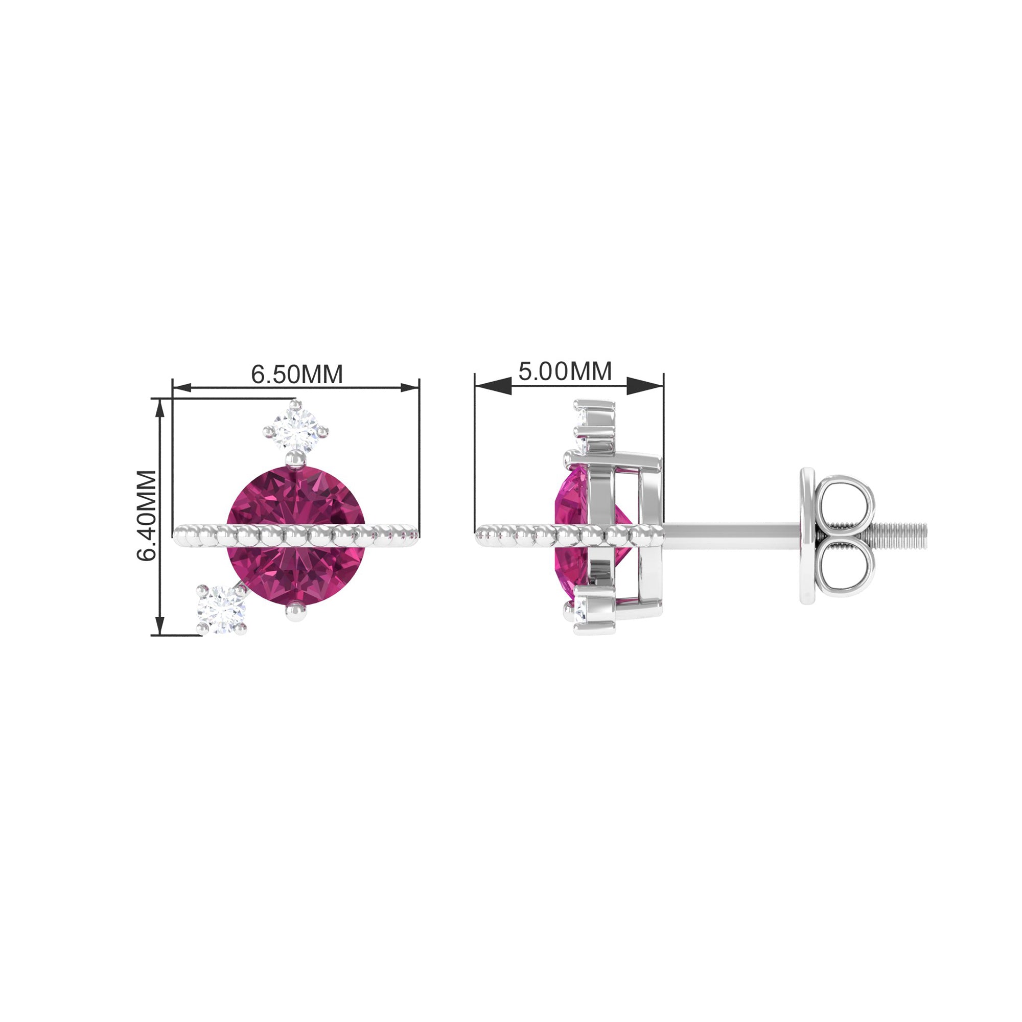 Pink Tourmaline Celestial Stud Earrings with Diamond Pink Tourmaline - ( AAA ) - Quality - Rosec Jewels