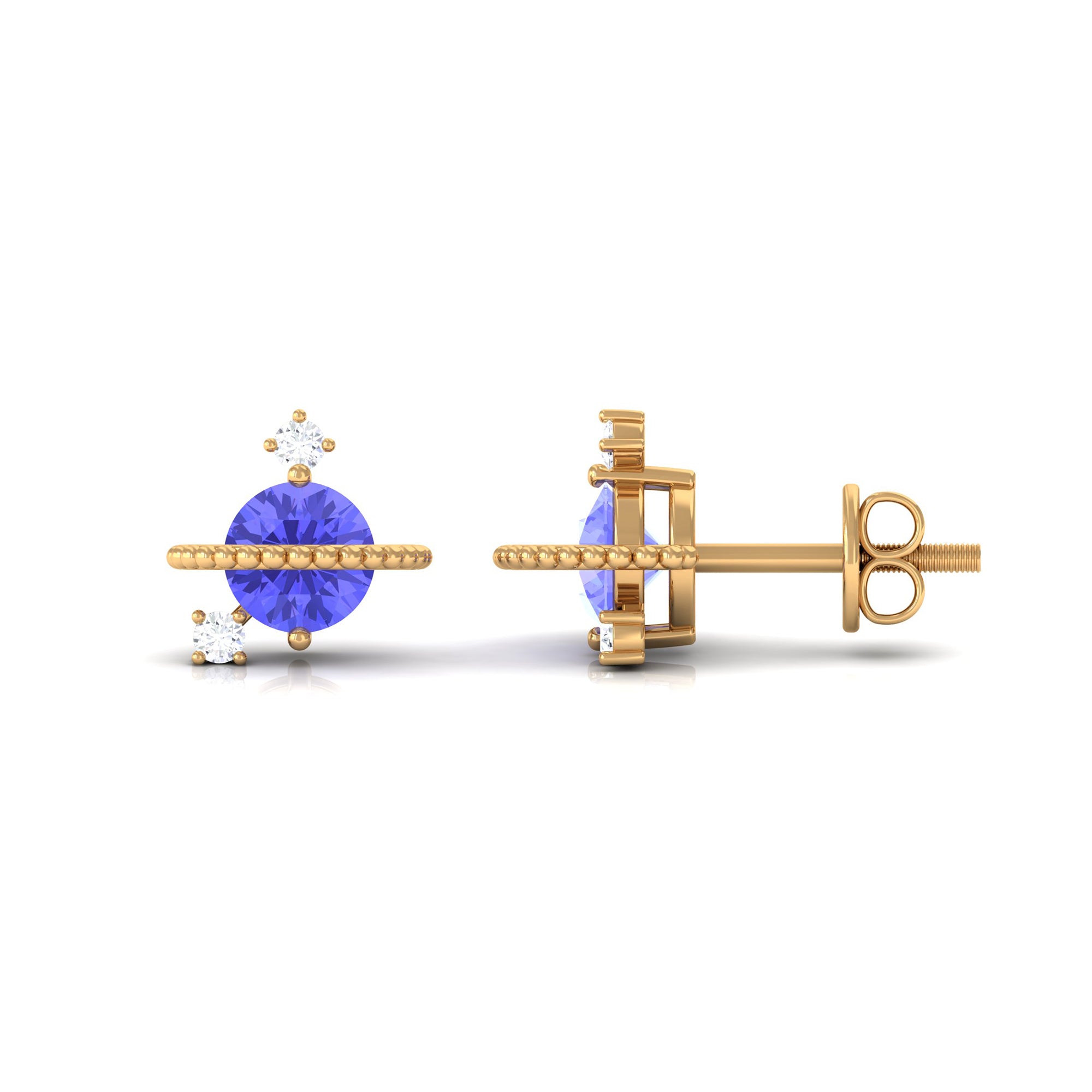 Real Tanzanite and Diamond Celestial Stud Earrings Tanzanite - ( AAA ) - Quality - Rosec Jewels