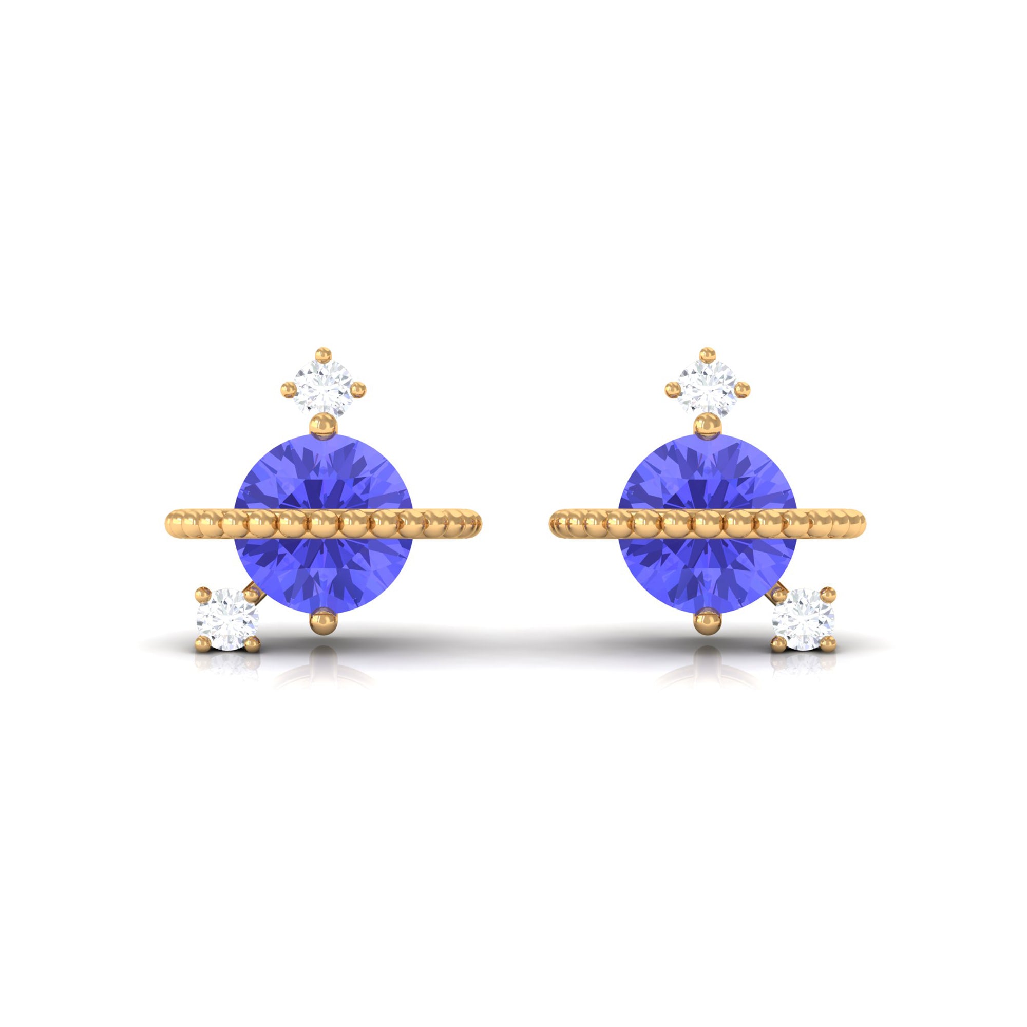 Real Tanzanite and Diamond Celestial Stud Earrings Tanzanite - ( AAA ) - Quality - Rosec Jewels