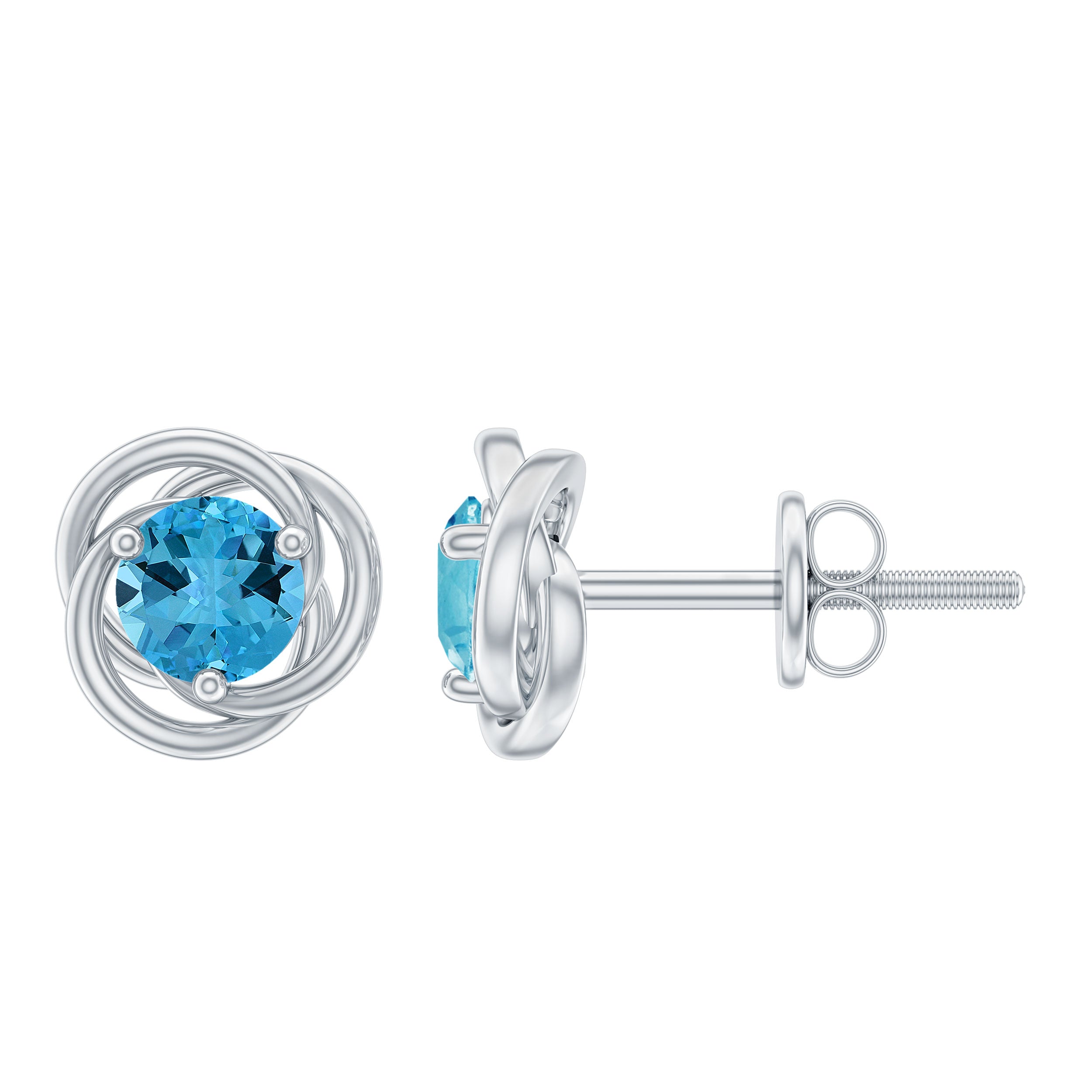 1.25 CT Solitaire Swiss Blue Topaz and Gold Swirl Stud Earrings