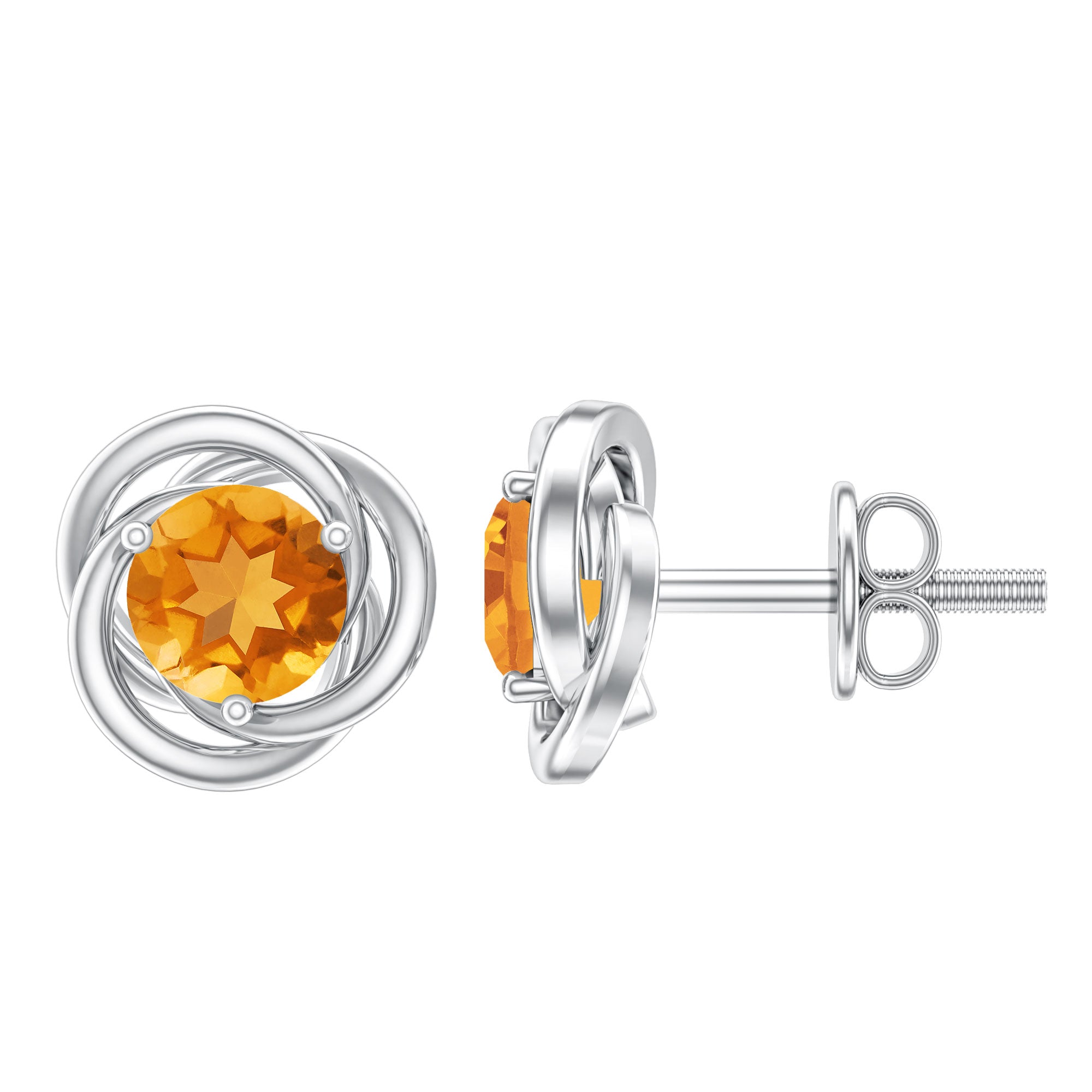 Solitaire 1 Carat Citrine Swirl Stud Earrings in 3 Prong Setting AAA - Rosec Jewels