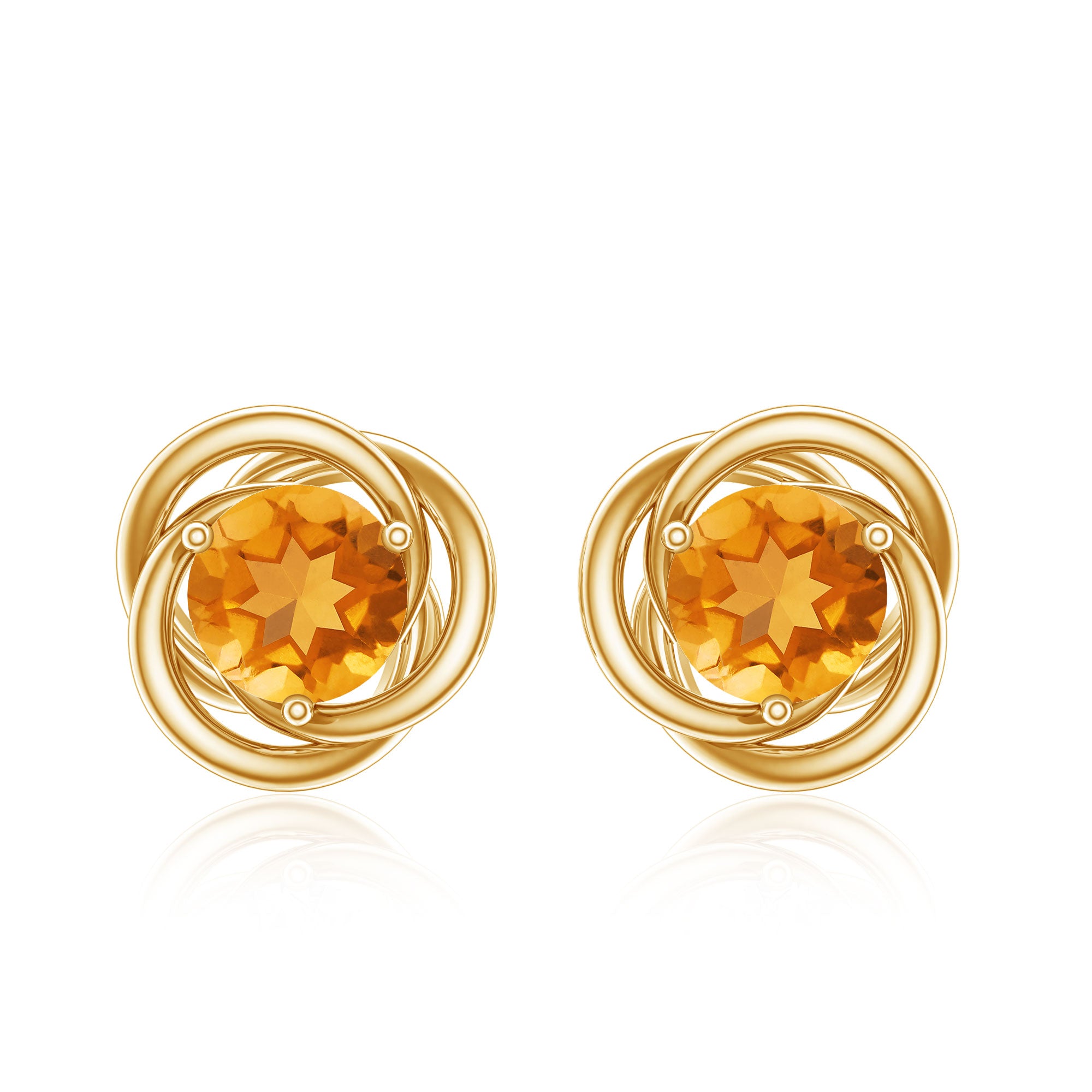 Solitaire 1 Carat Citrine Swirl Stud Earrings in 3 Prong Setting AAA - Rosec Jewels