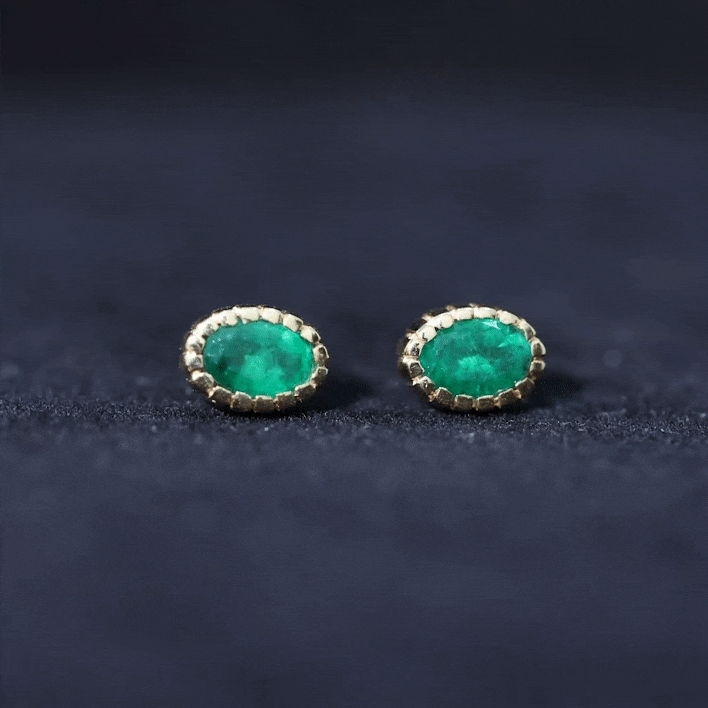 1 Carat Oval Emerald Solitaire Stud Earrings in Bezel Setting AAA - Rosec Jewels