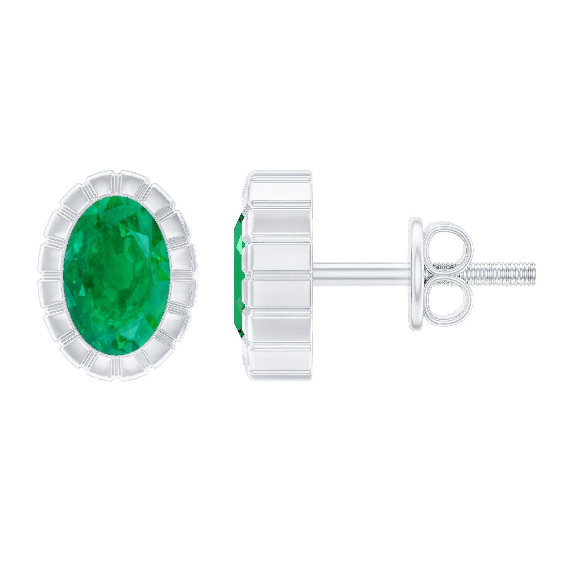 1 CT Oval Emerald Solitaire Stud Earrings in Bezel Setting